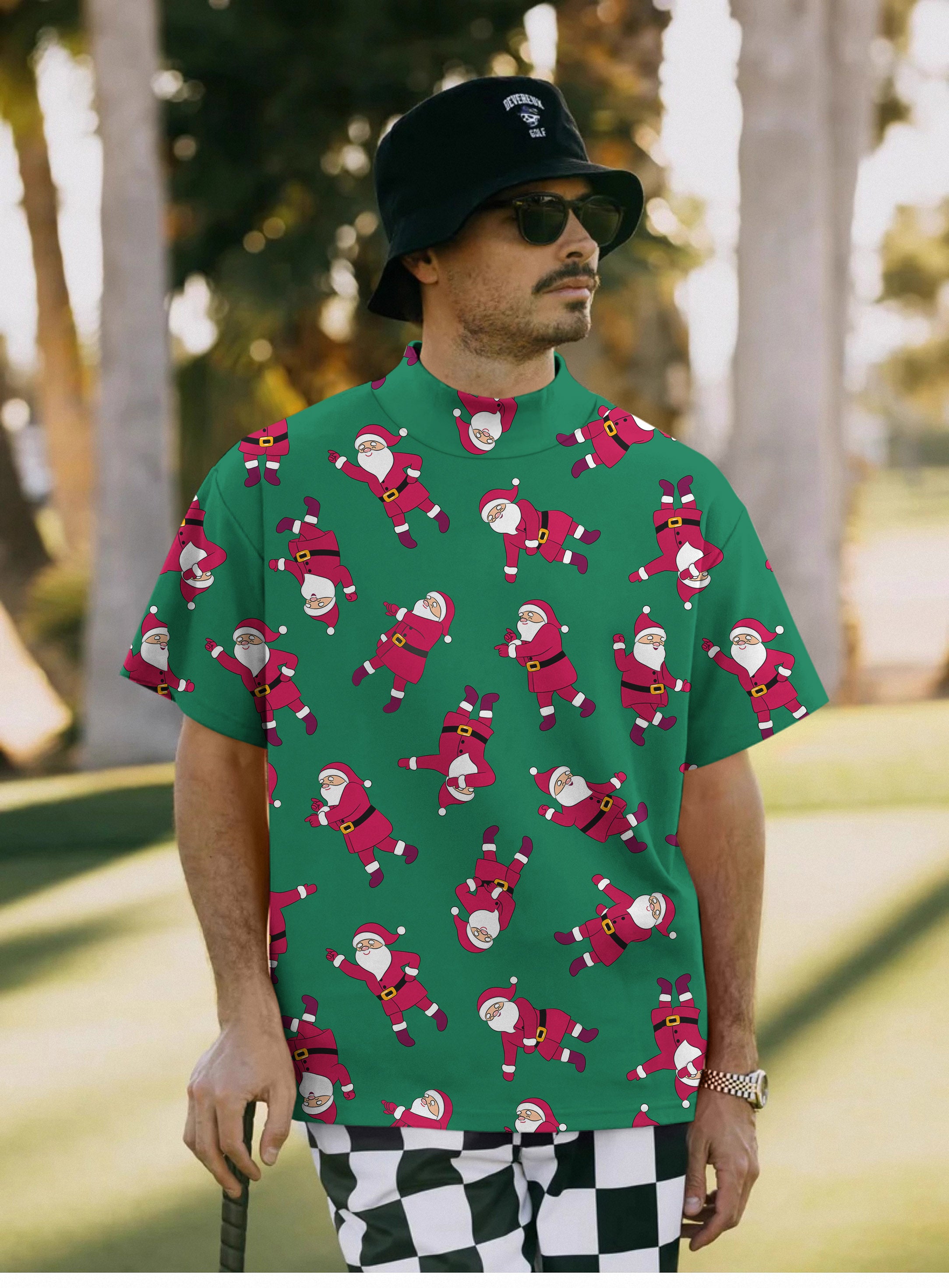 Men's Christmas Santa Pullover High neck Long/Short sleeve T-Shirt