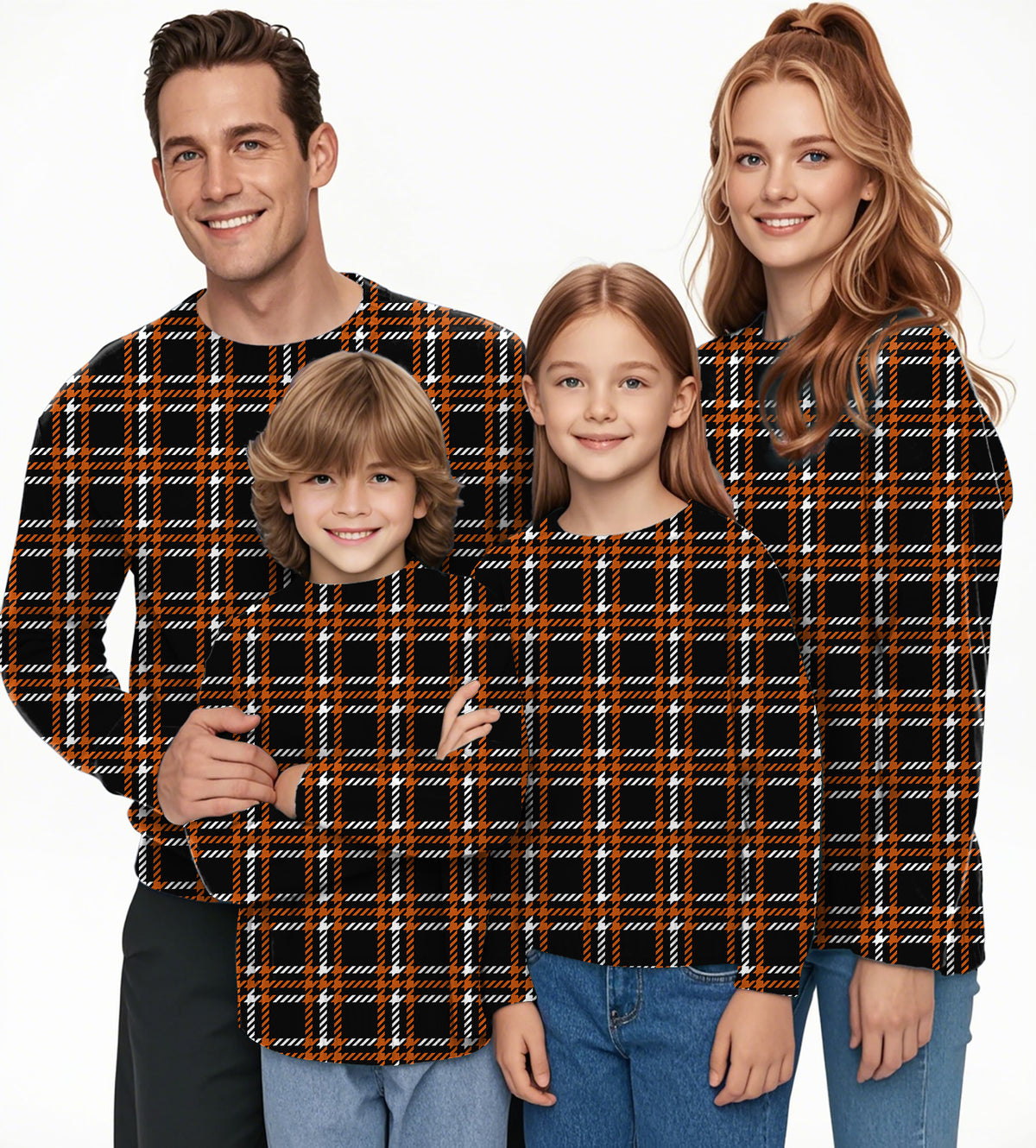 Halloween black yellow white grid Crewneck Pullover Ugly Sweater Men Women boy girl family