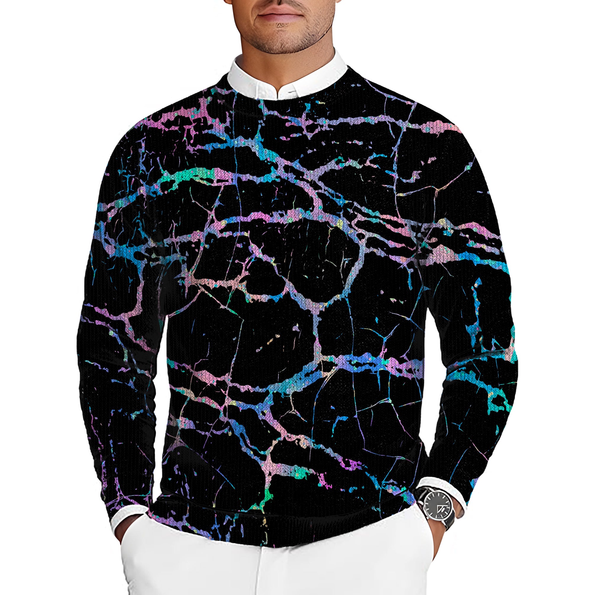 Rainbow Lightning Men's Golf Crewneck Pullover Sweaters Ugly Sweater