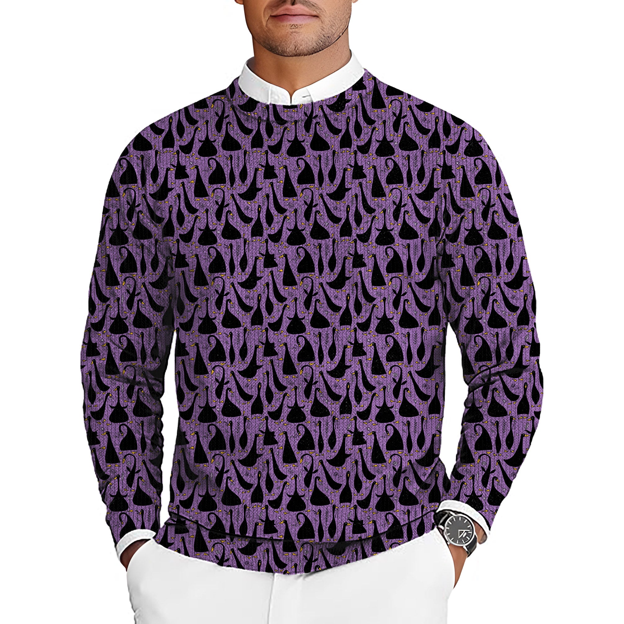 Black Goose Purple Men's Golf Crewneck Pullover Sweaters Ugly Sweater