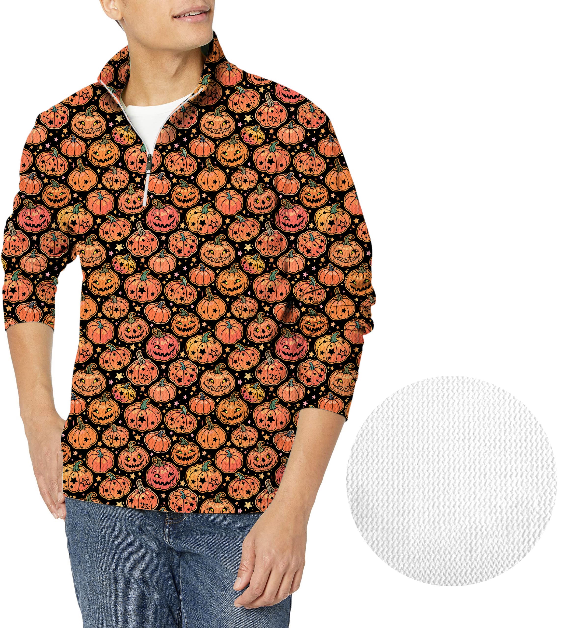 Halloween Star Pumpkin Bones Men's Golf Waffle Zipper Pullover
