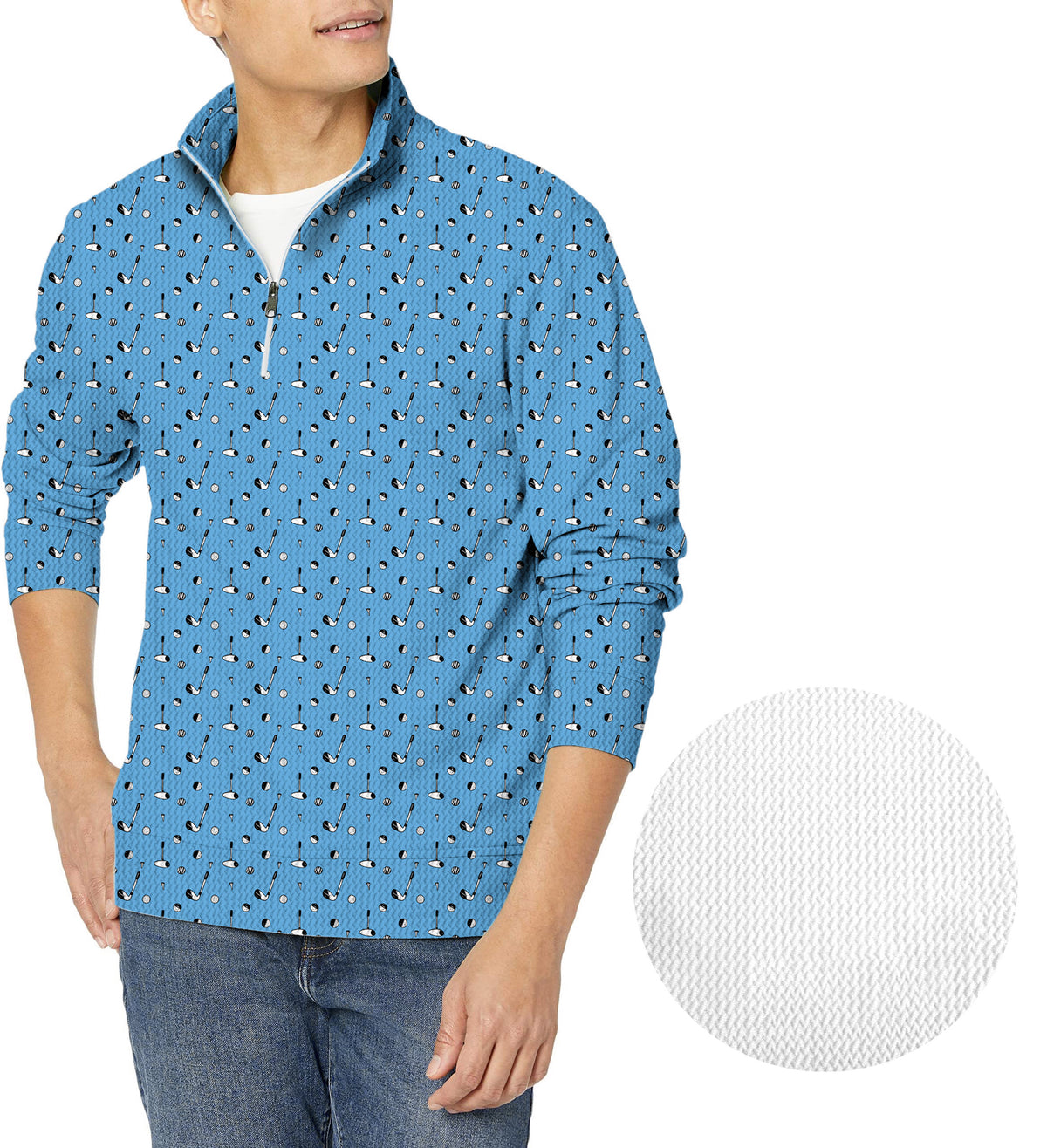 Sky-blue golf life Men's Golf Waffle Zipper Pullover