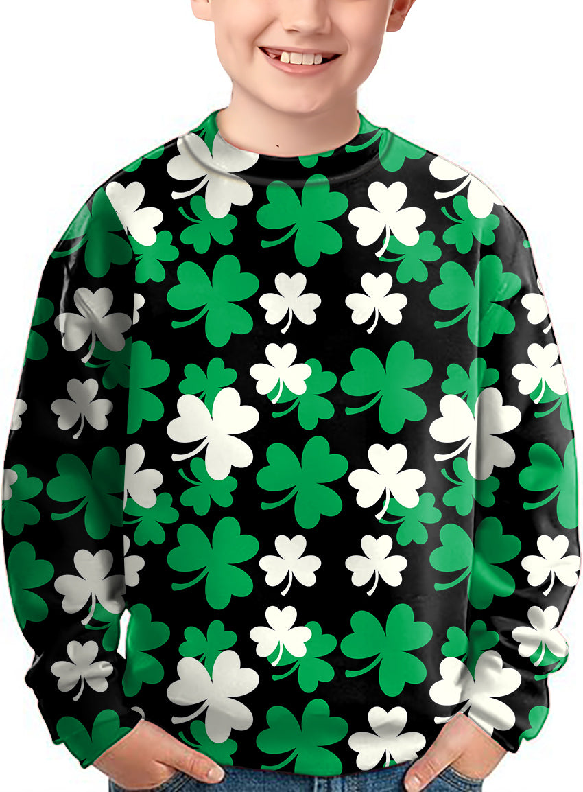 Leaf clover St. Patrick's Day Crewneck Pullover Kids Ugly Sweater