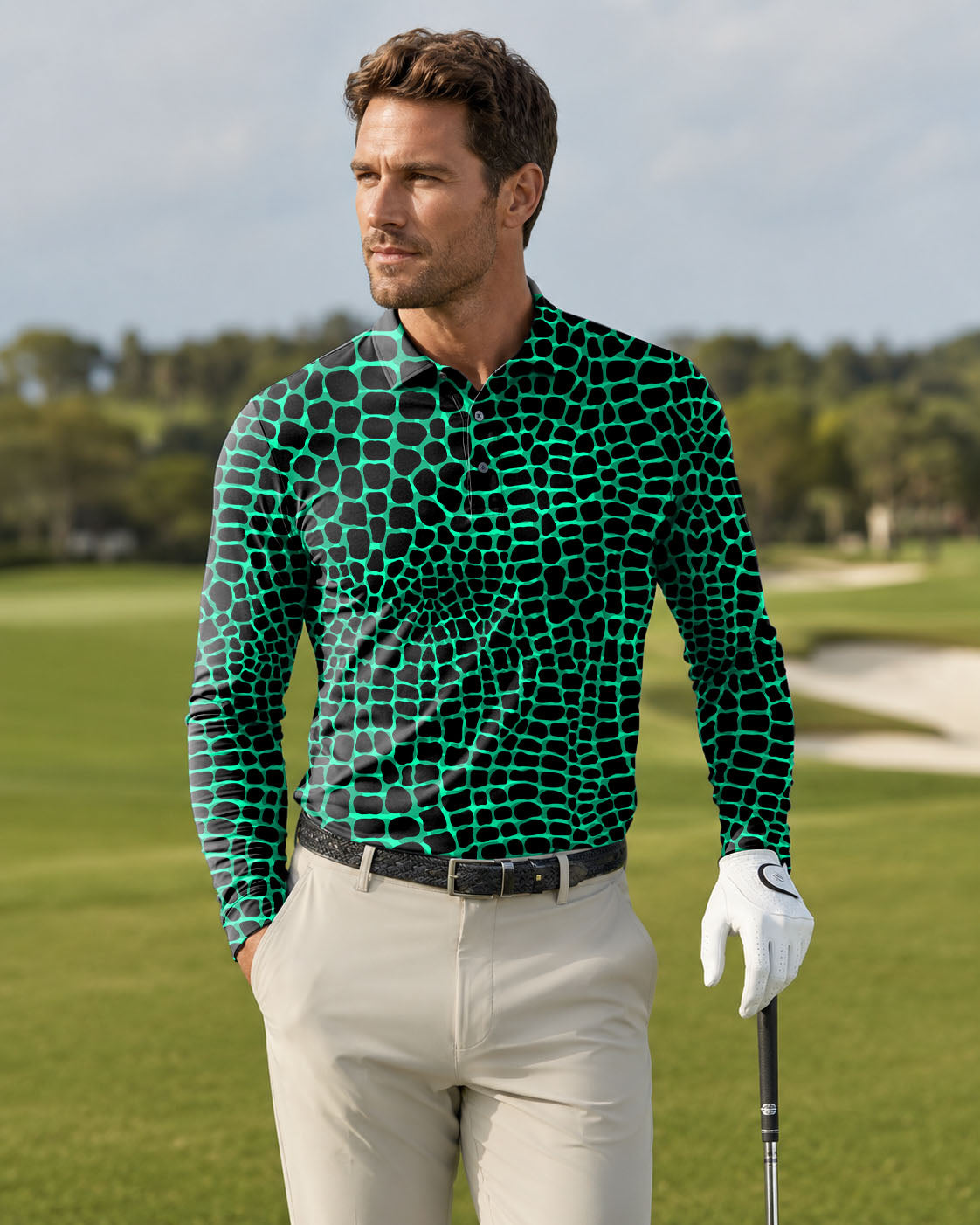 Men's golf Long-sleeved Polo alligator shirt