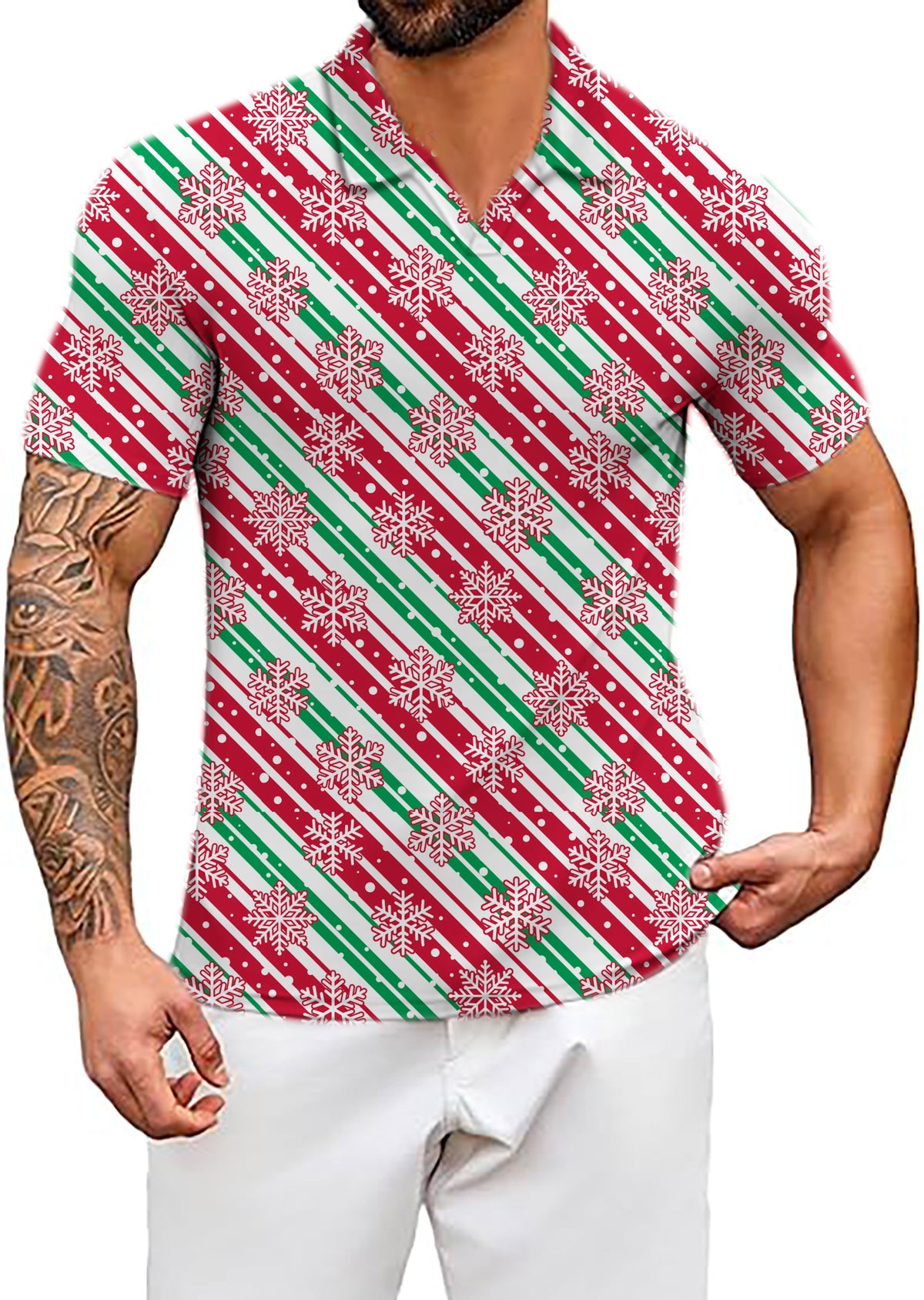 Men's Christmas Snowflake V Neck Golf Polo Shirts