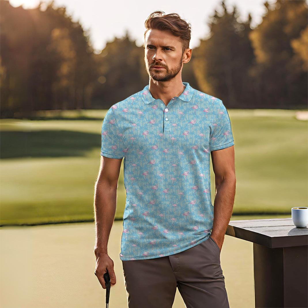 A pale pink flamingo Men's golf polo