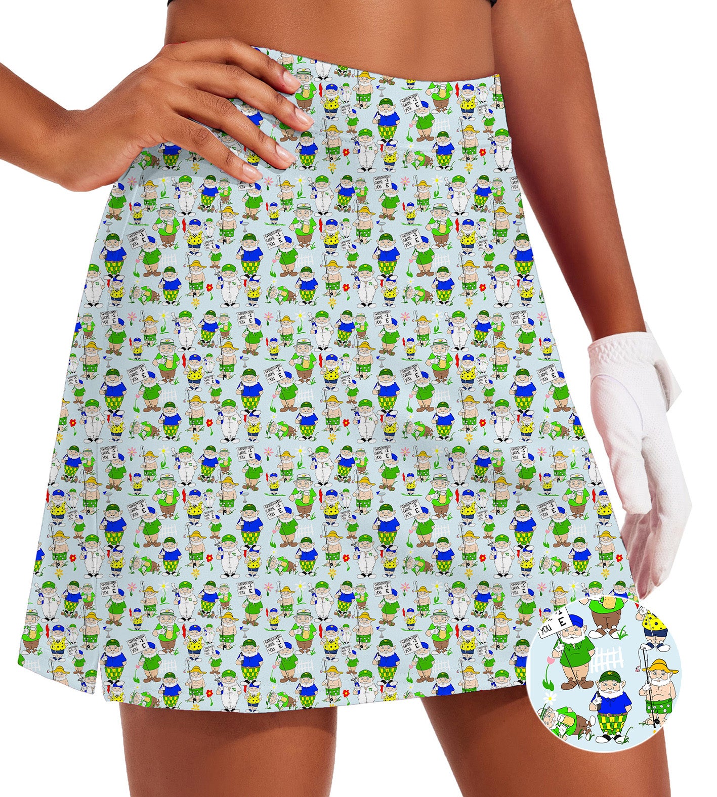 Women's - Gnome Garden Open Designer style Golf Skirts Inner Shorts Pocket