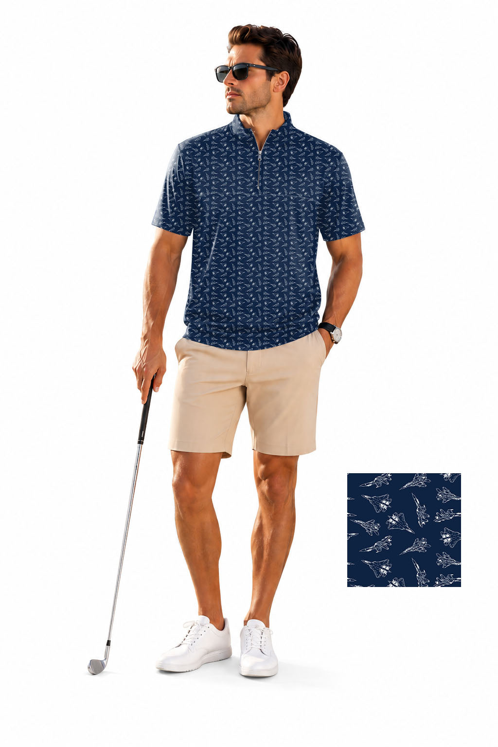 Men's Short Sleeve Quarter Zip Golf Pullover   Fighter Embroidery