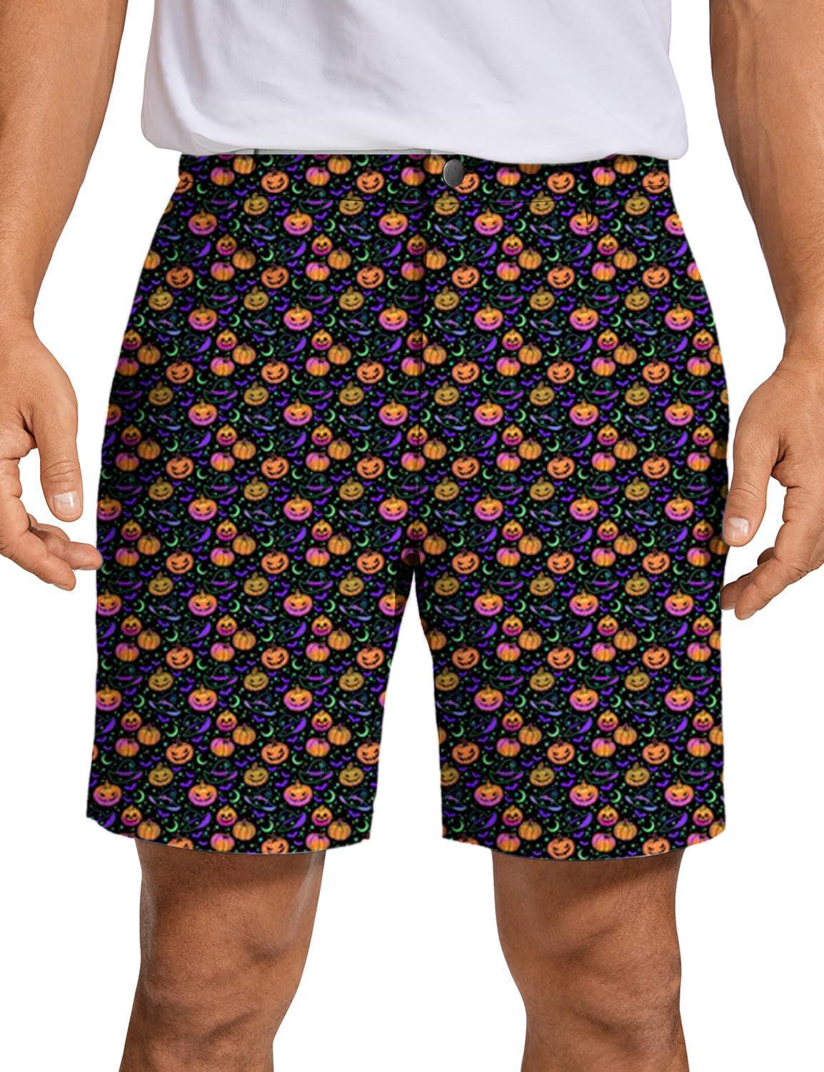 Men Neon Magical Pumpkin Golf Shorts