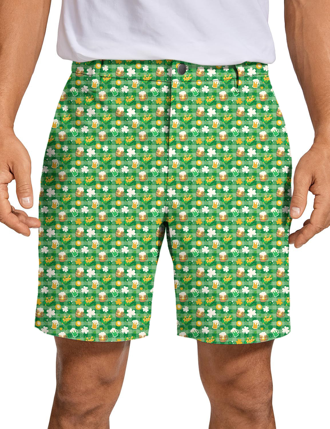 Men Green beer and clover leaf St. Patrick's Day Golf Shorts