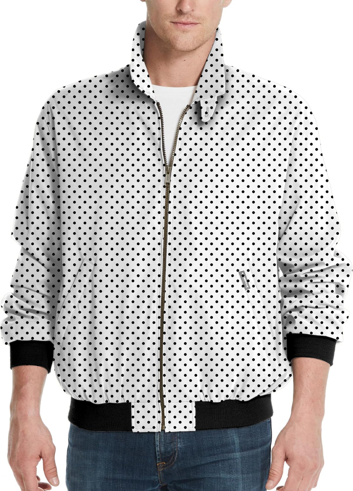 Black polka dots white background Men's Golf Windbreaker Light Jacket