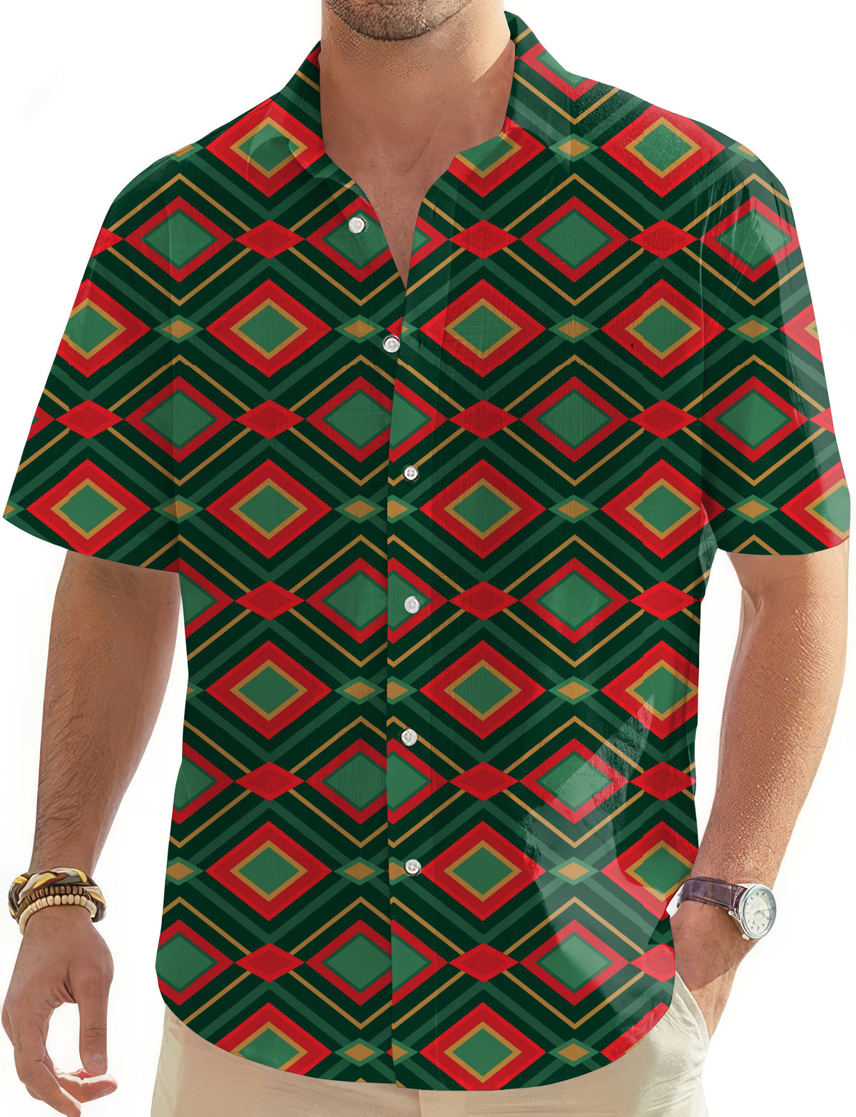 Christmas Argyle Men's Golf Hawaiian Shirts Button Down Shirt