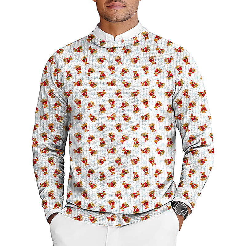 Men's crewneck pullover sweater with Christmas Teddy Bear pattern for golf teams
