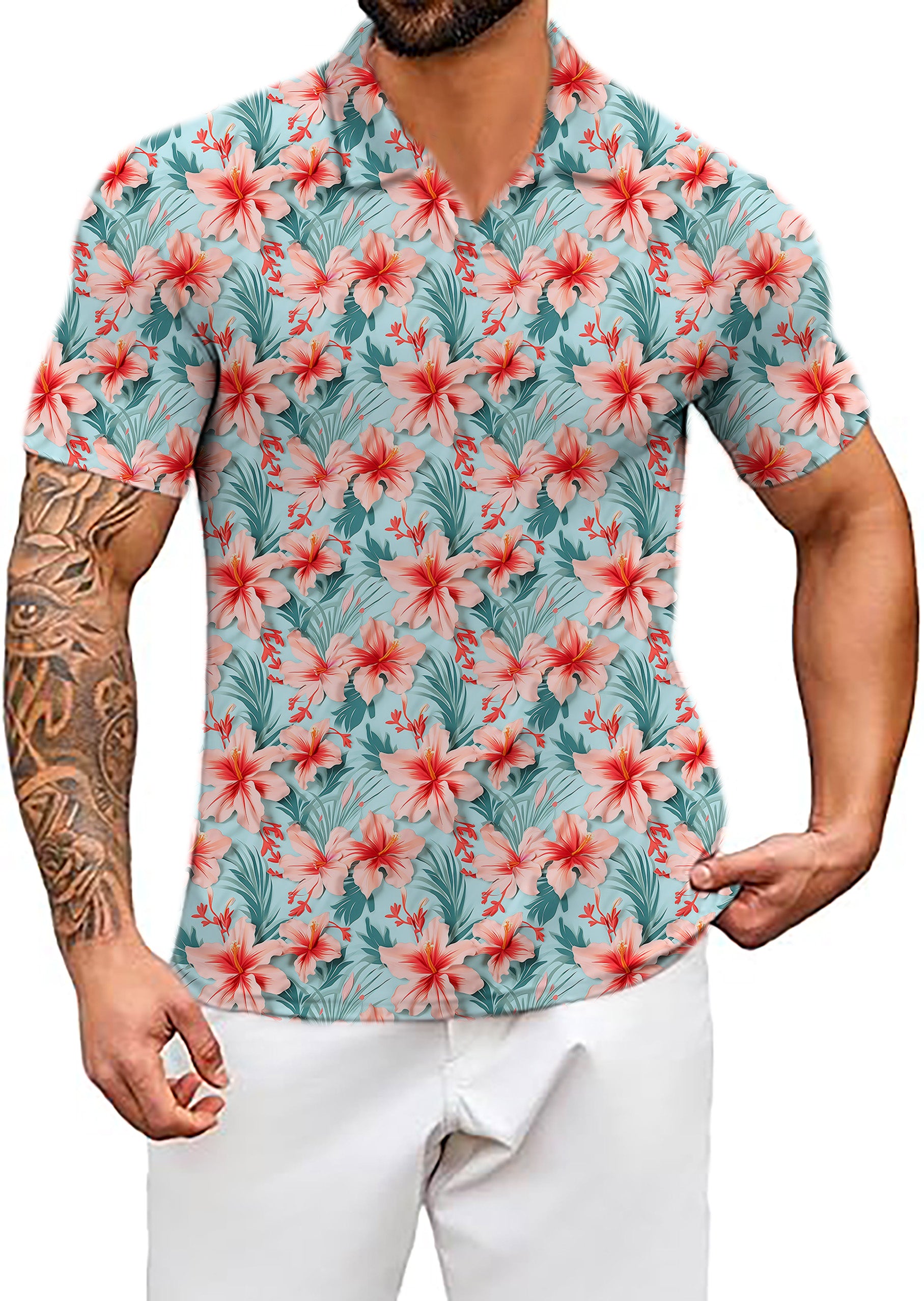 Men's Tropical Course V Neck Golf Polo Shirts