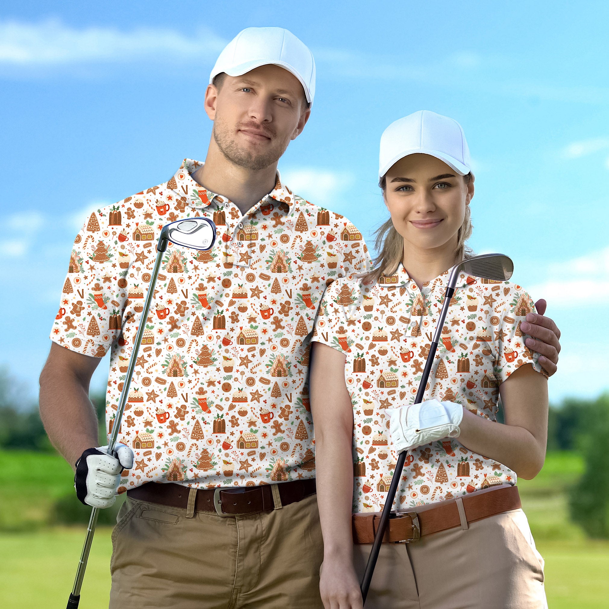 Golf Polo Couple Family set White Christmas Candy House tournament