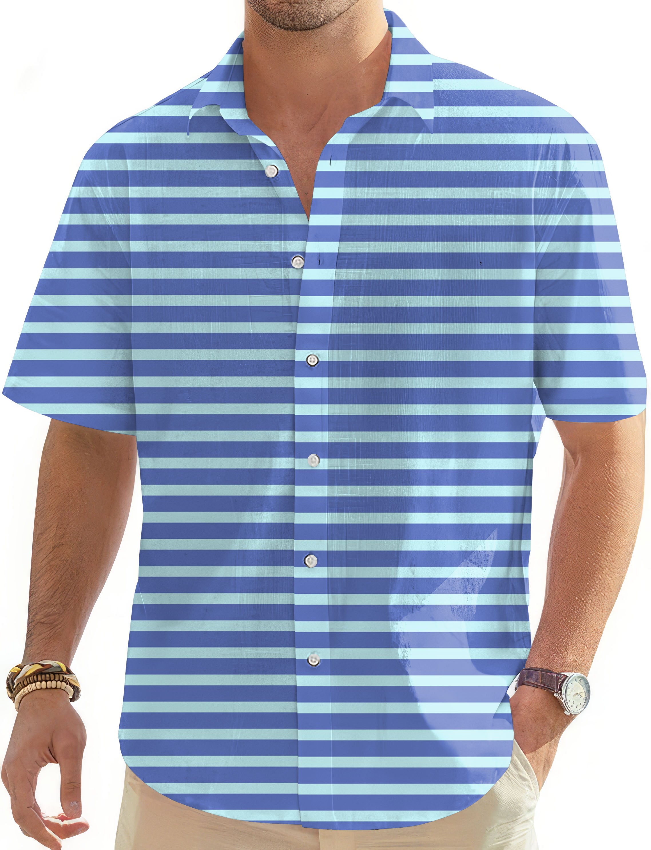 Summer Stripes-Men's Golf Hawaiian Shirts Button Down Shirt