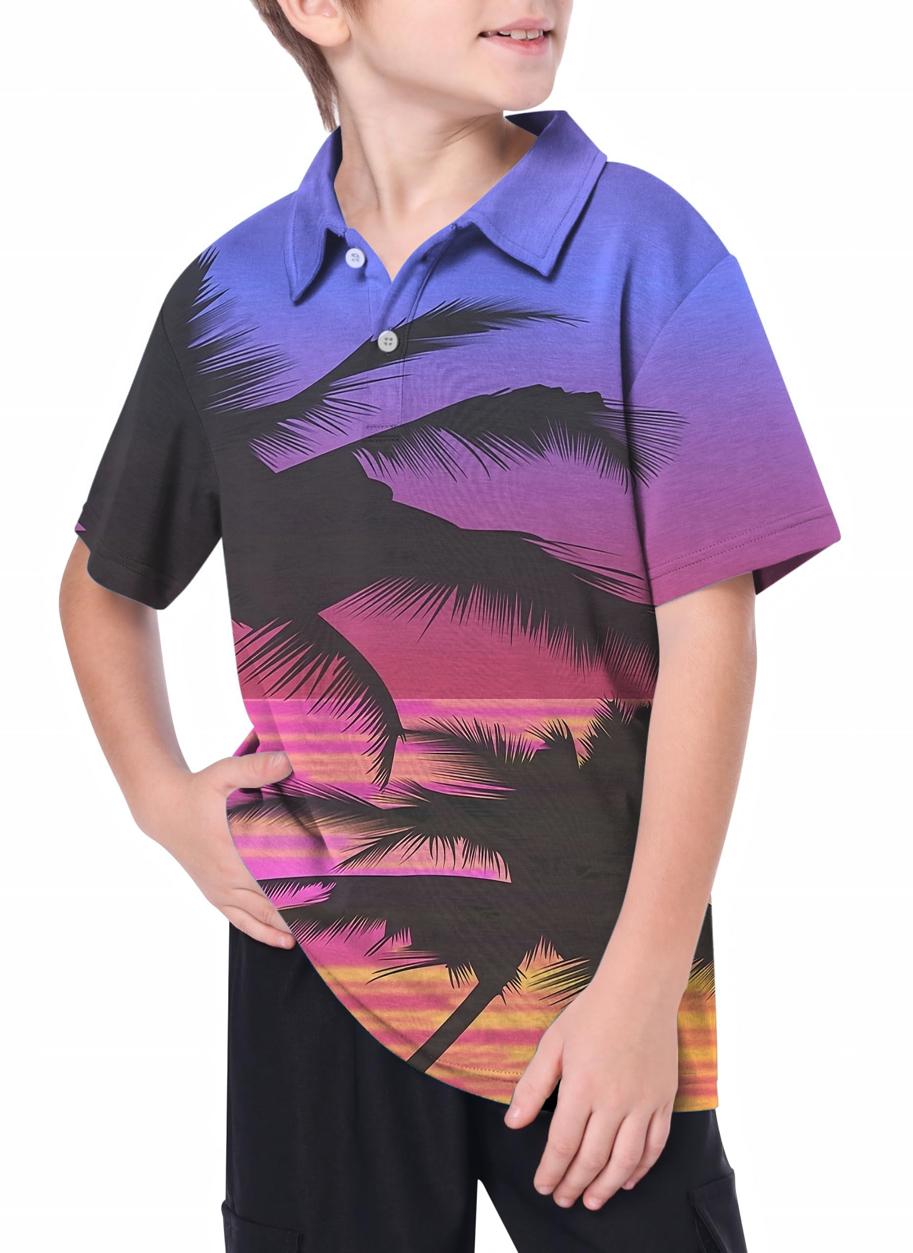 Youth Red Sunset Palm Tree Golf Polo