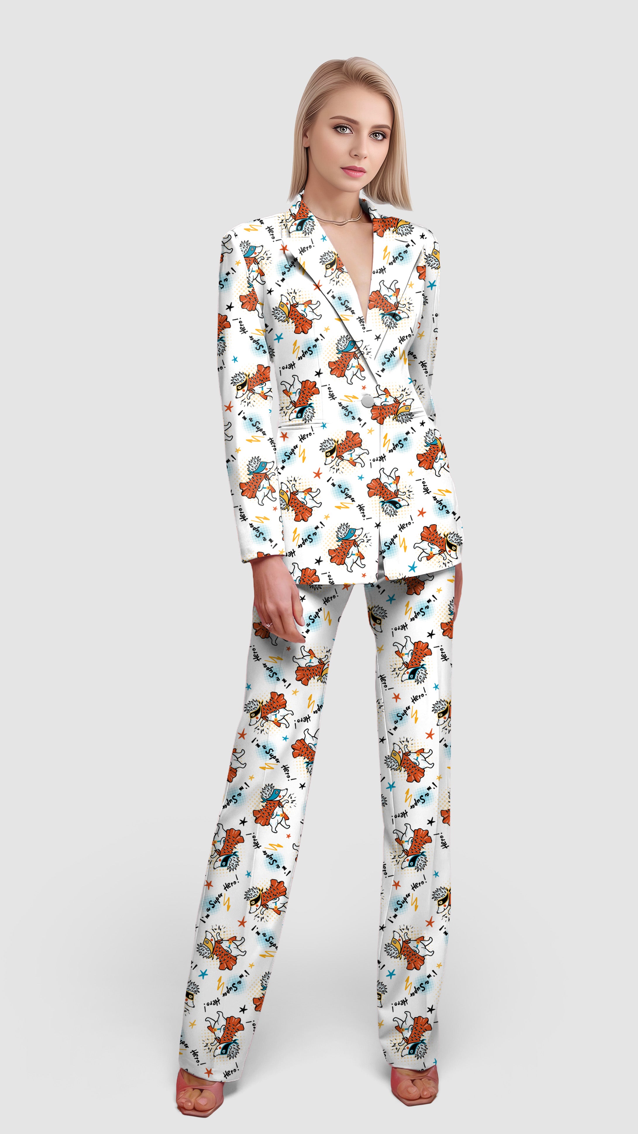 Handsome Hedgehog-Women's Blazer Casual Work Office Blazer Suit set