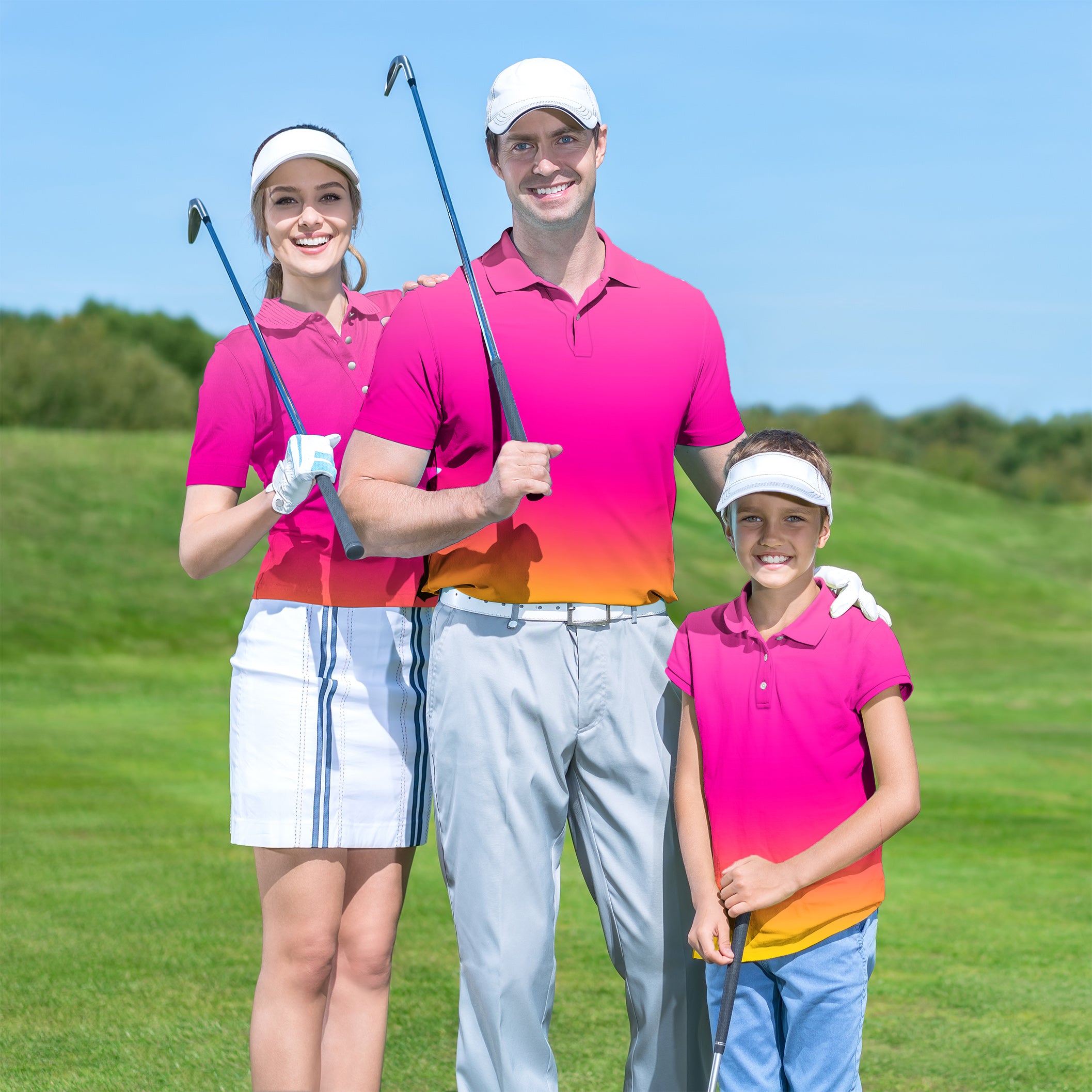 Neon Gradients Golf Polo Men Women youth family set