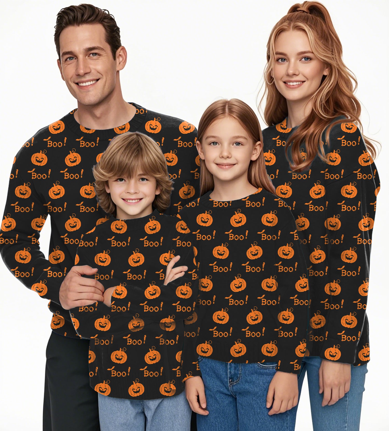 Halloween Boo Pumpkin Crewneck Pullover Ugly Sweater Men Women boy girl family