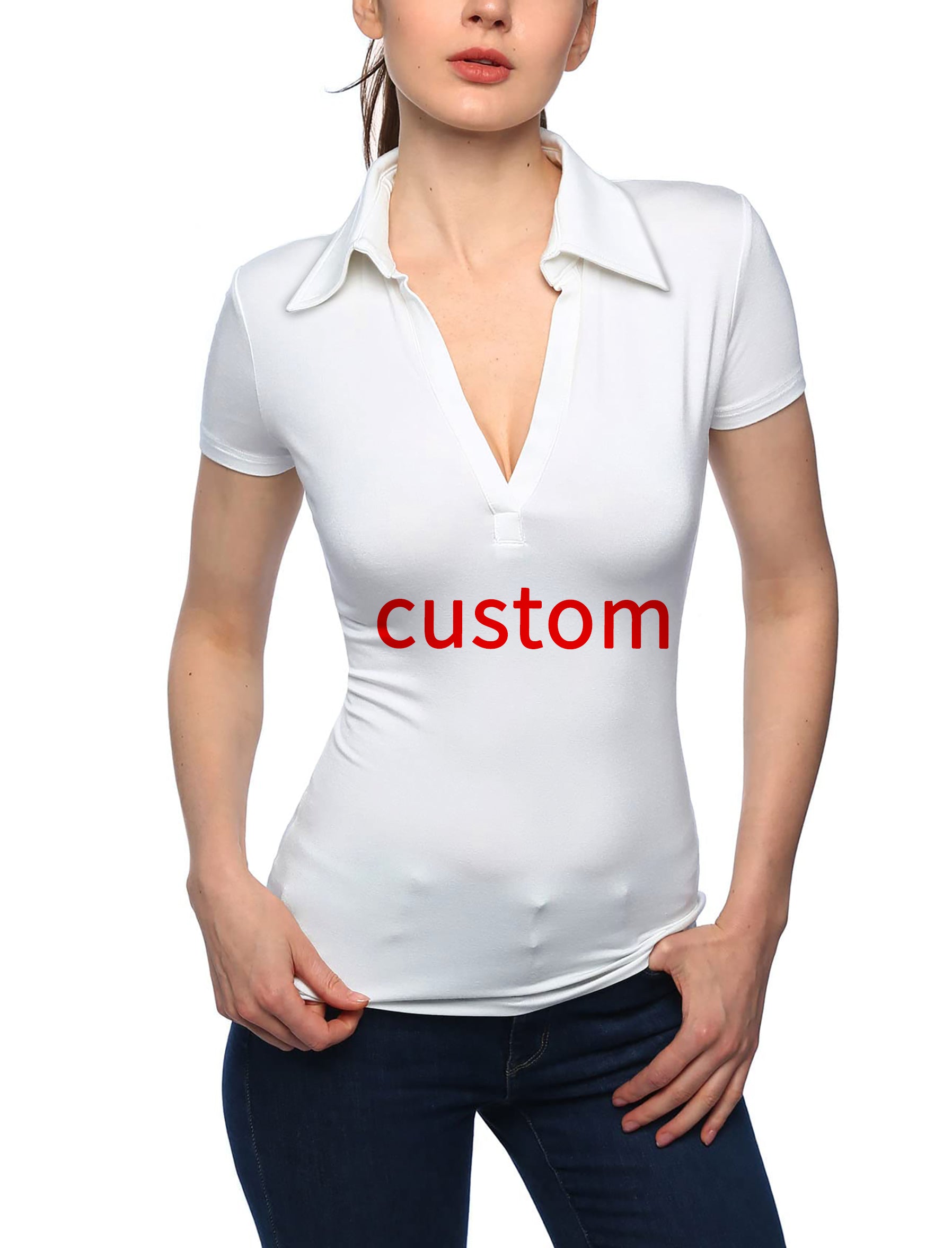 Women's Custom Own Logo V Neck Golf Polo