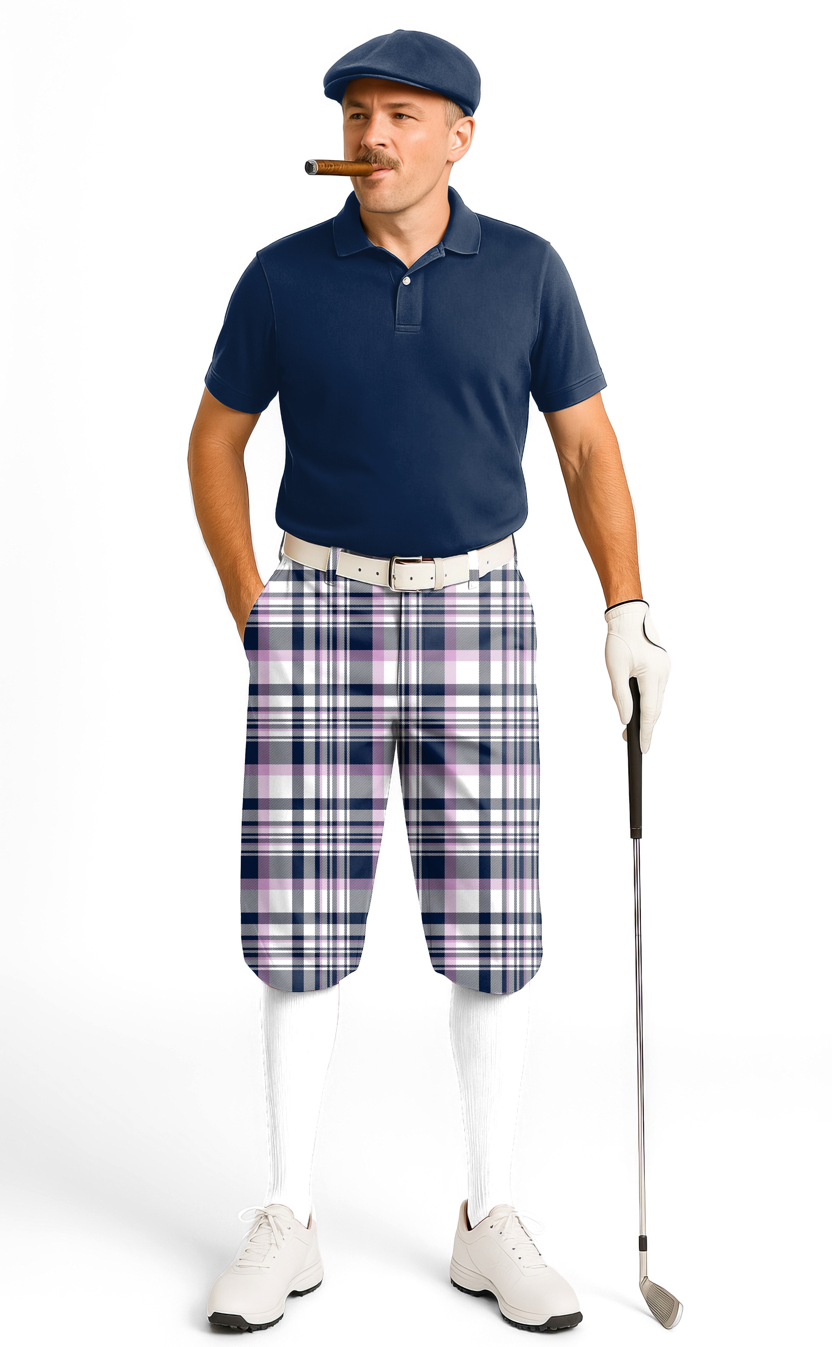 grey grid-Men's Golf Knickers Pants