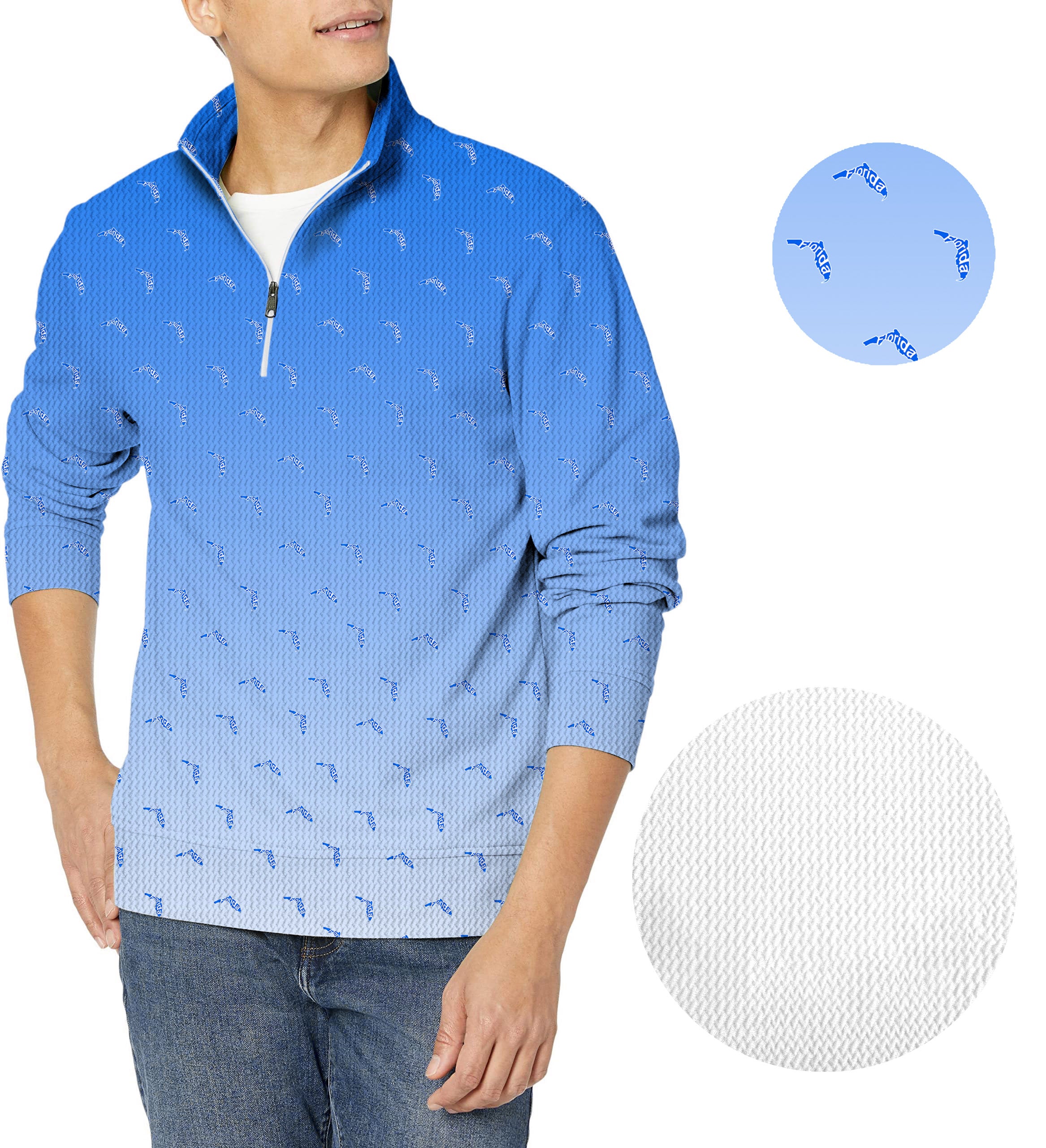 Blue Florida Men's Golf Waffle Zipper Pullover