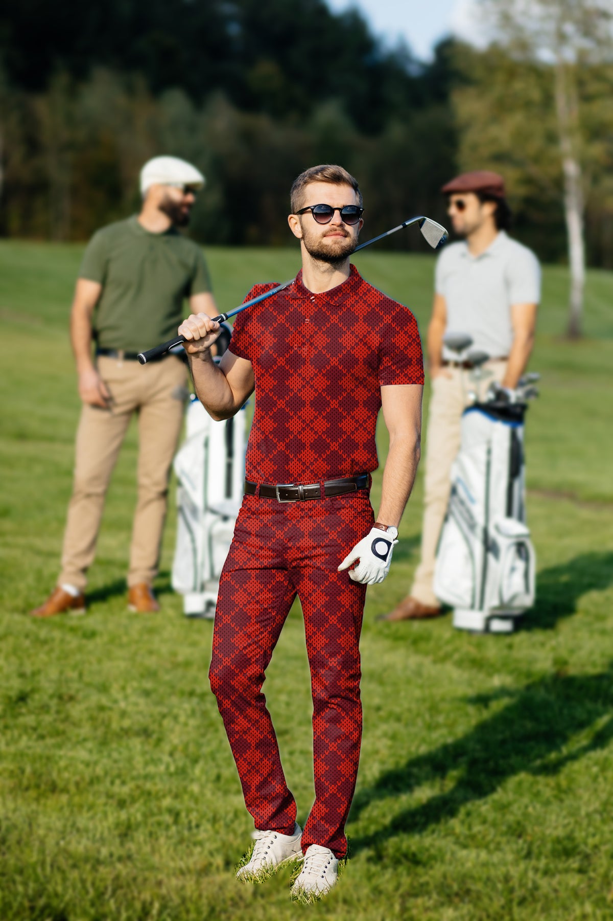 Men's Golf Set Polo+Pants Christmas Red