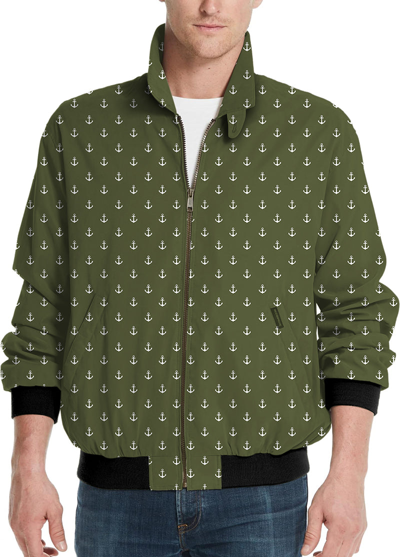 dark green anchor men's golf windbreaker light jacket with anchor pattern and zipper front