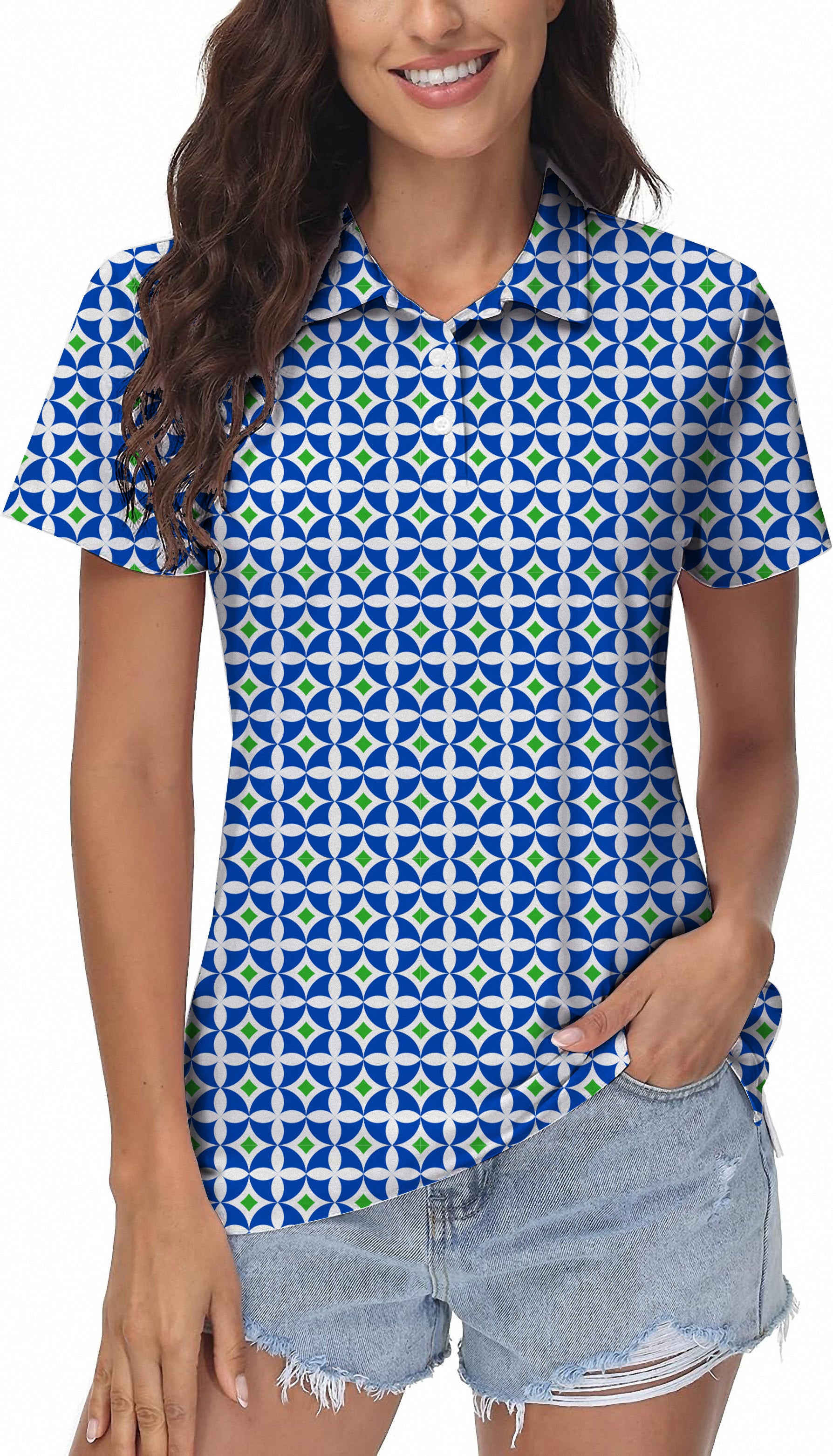 Blue-Green Diamond Women's Golf Polo