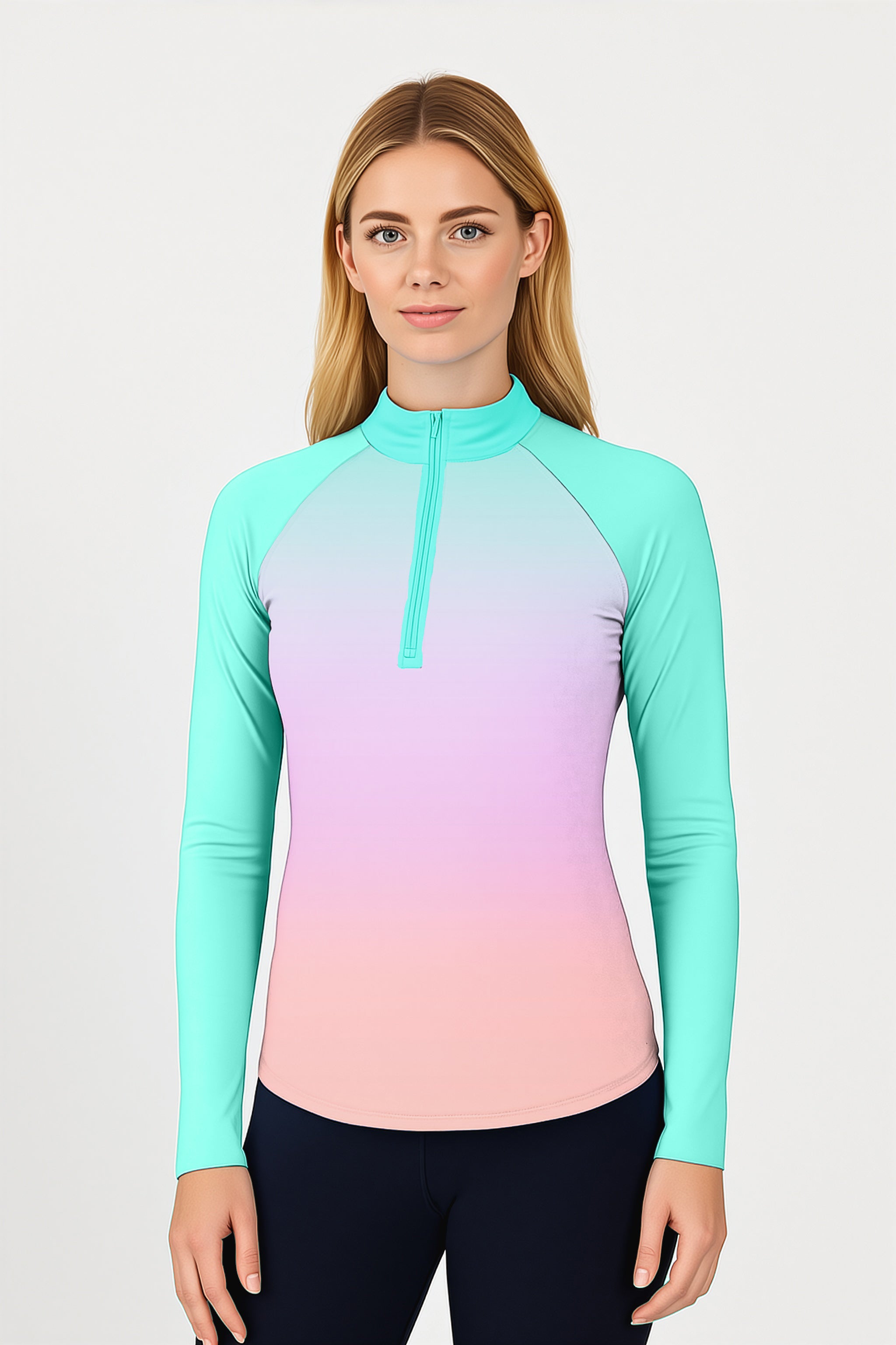 Pink Gradient Women's Golf Active 3/4 Zip Top Long Sleeves