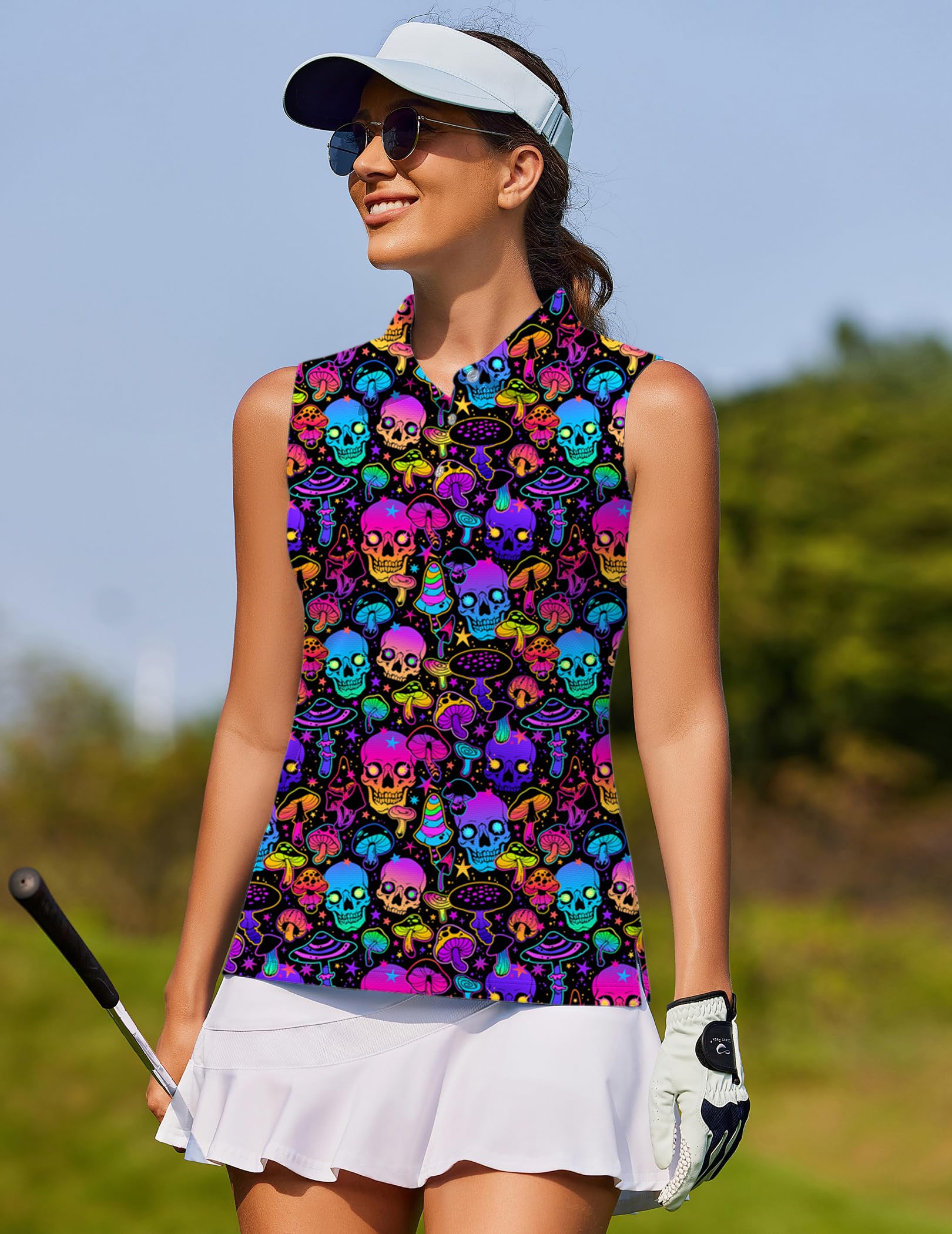 neon skull Women's golf Sleeveless shirt