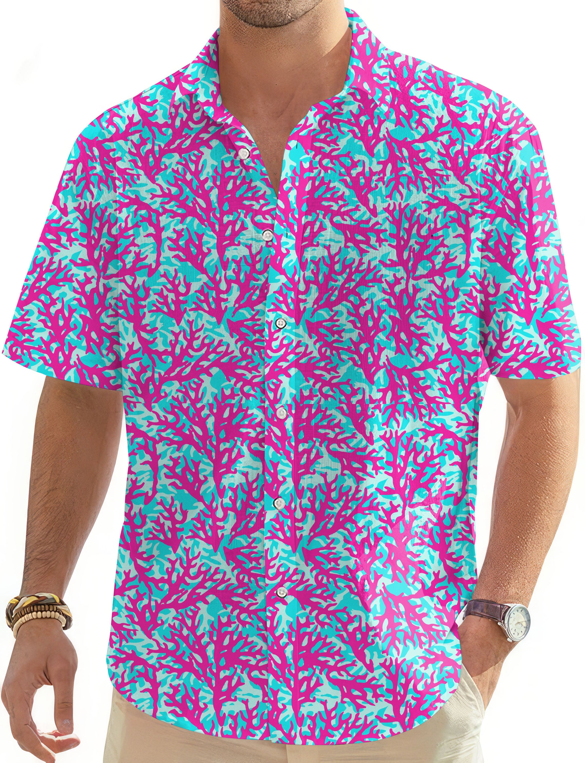 Coral Reef-Men's Golf Hawaiian Shirts Button Down Shirt
