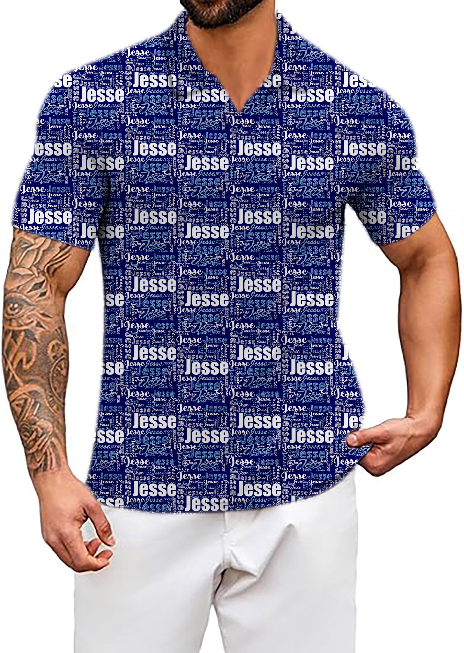 Men's Custom name navy blue V Neck Golf Polo Shirts