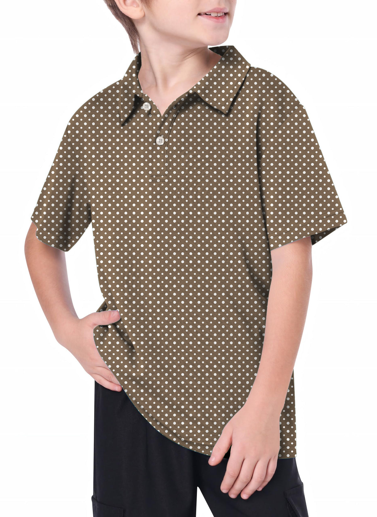 Youth white polka dot brown Golf Polo