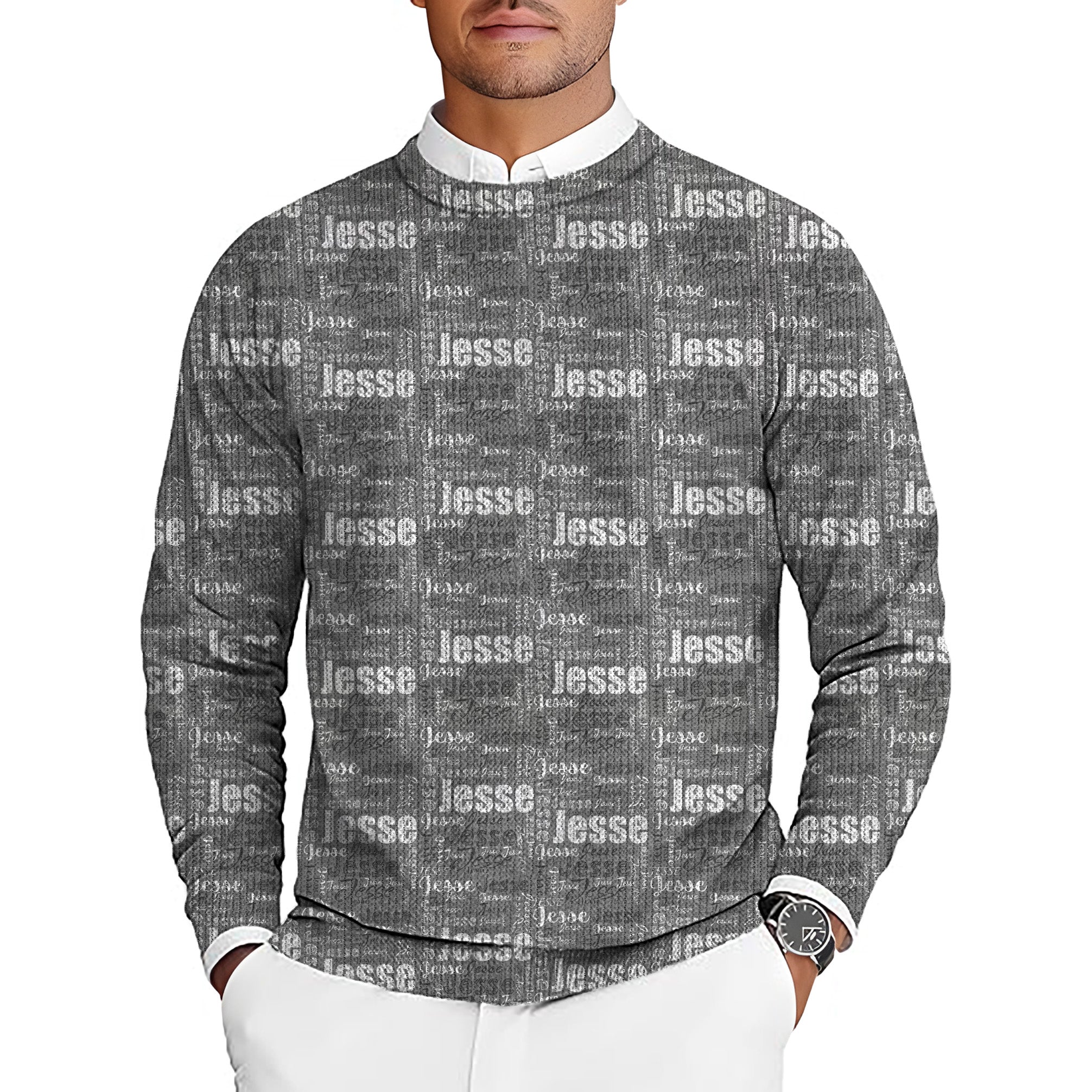 Custom name grey Men's Golf Crewneck Pullover Sweaters Ugly Sweater