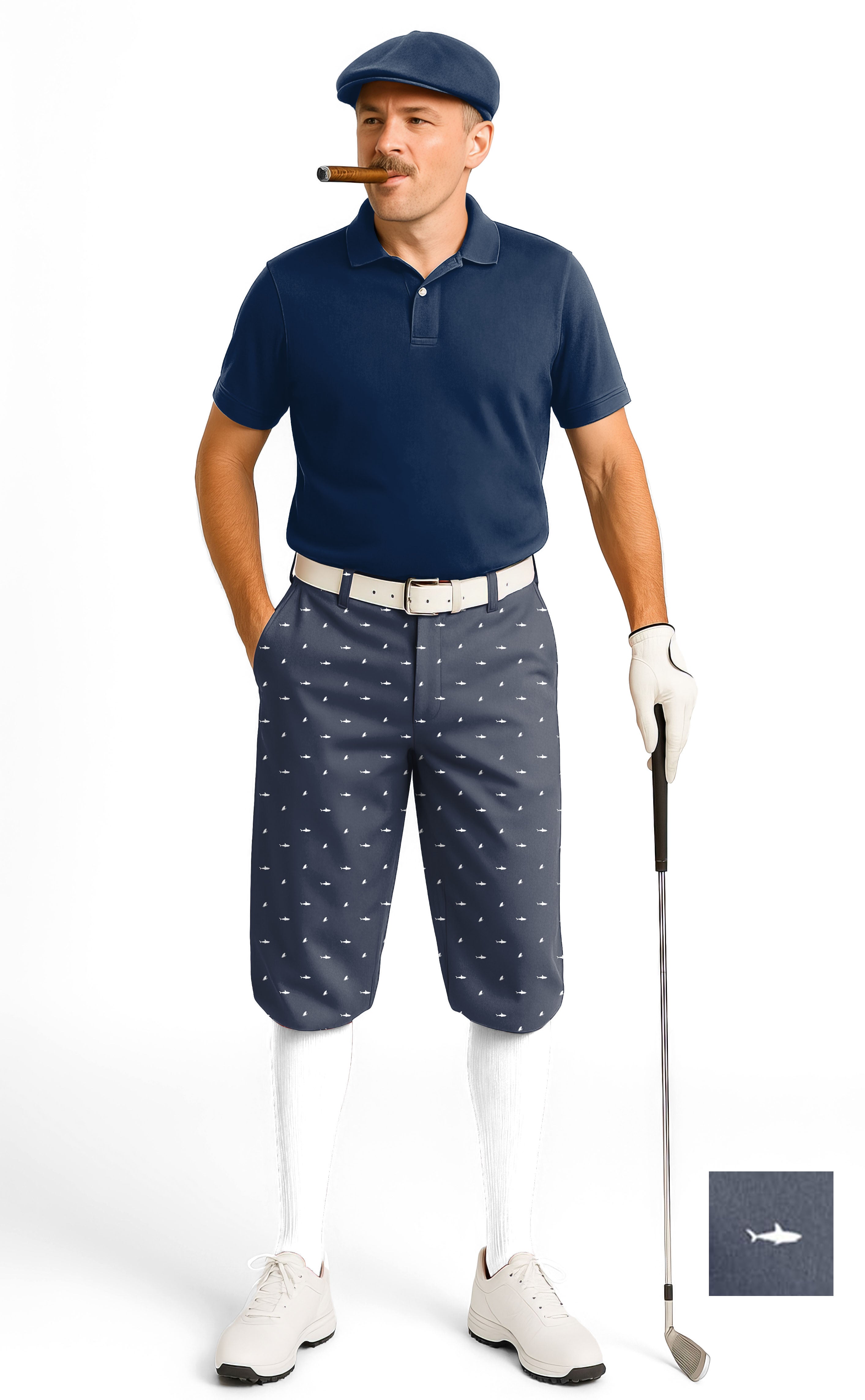 White Shark and Fin Custom The Background Color Men's Golf Knickers Pants