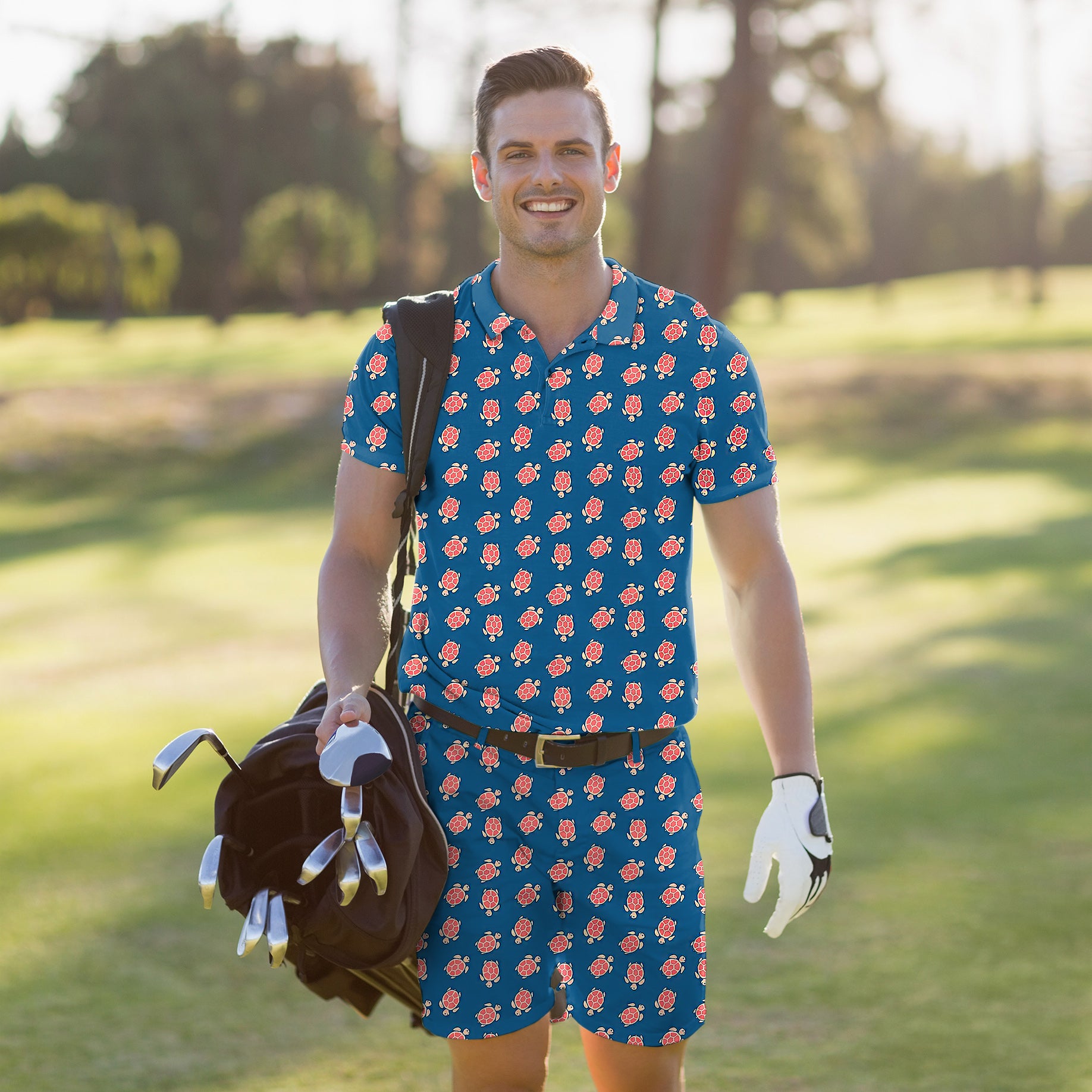 Men's Golf Set Polo+Shorts Blue and Turtle