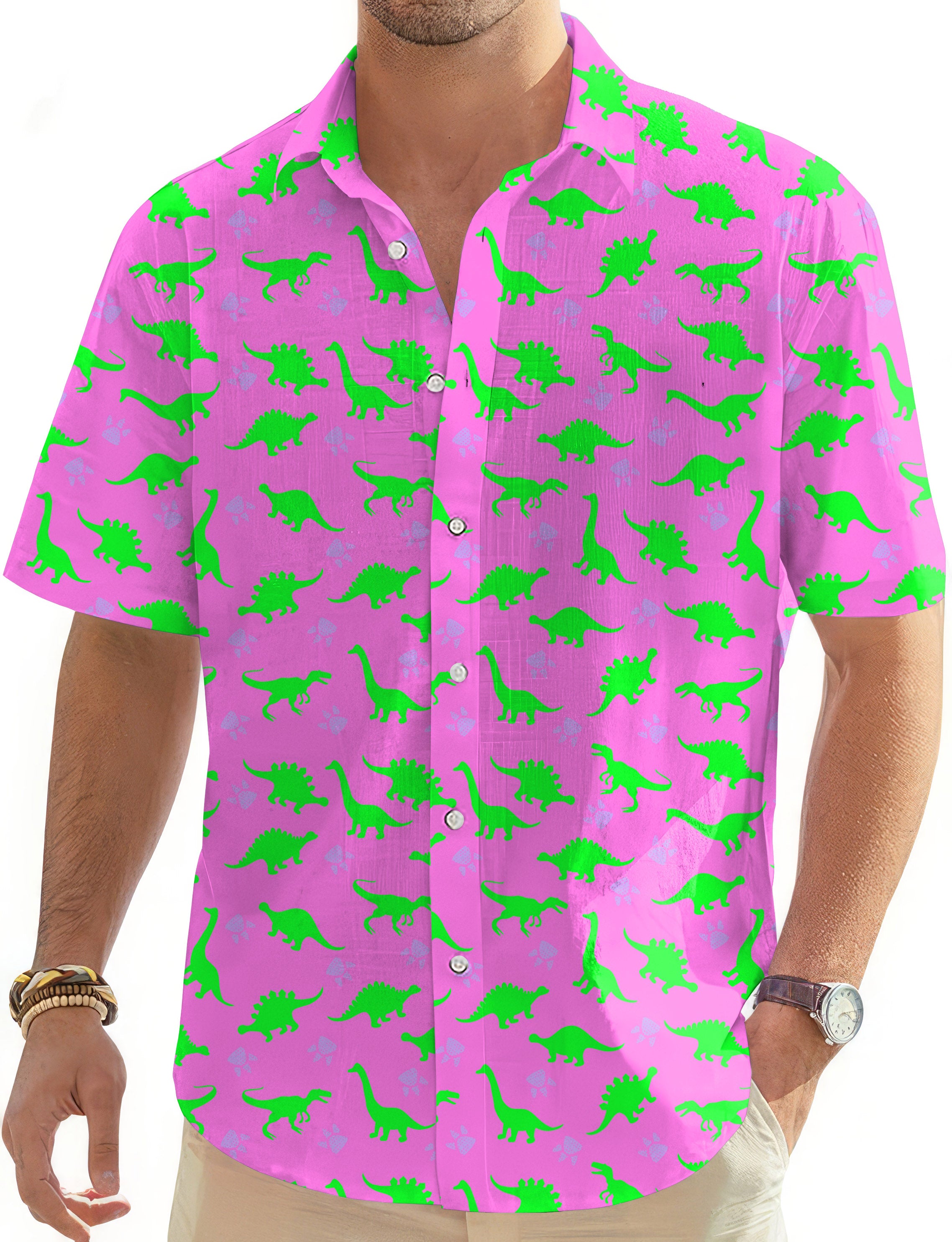 Pink Land Before Time-Men's Golf Hawaiian Shirts Button Down Shirt