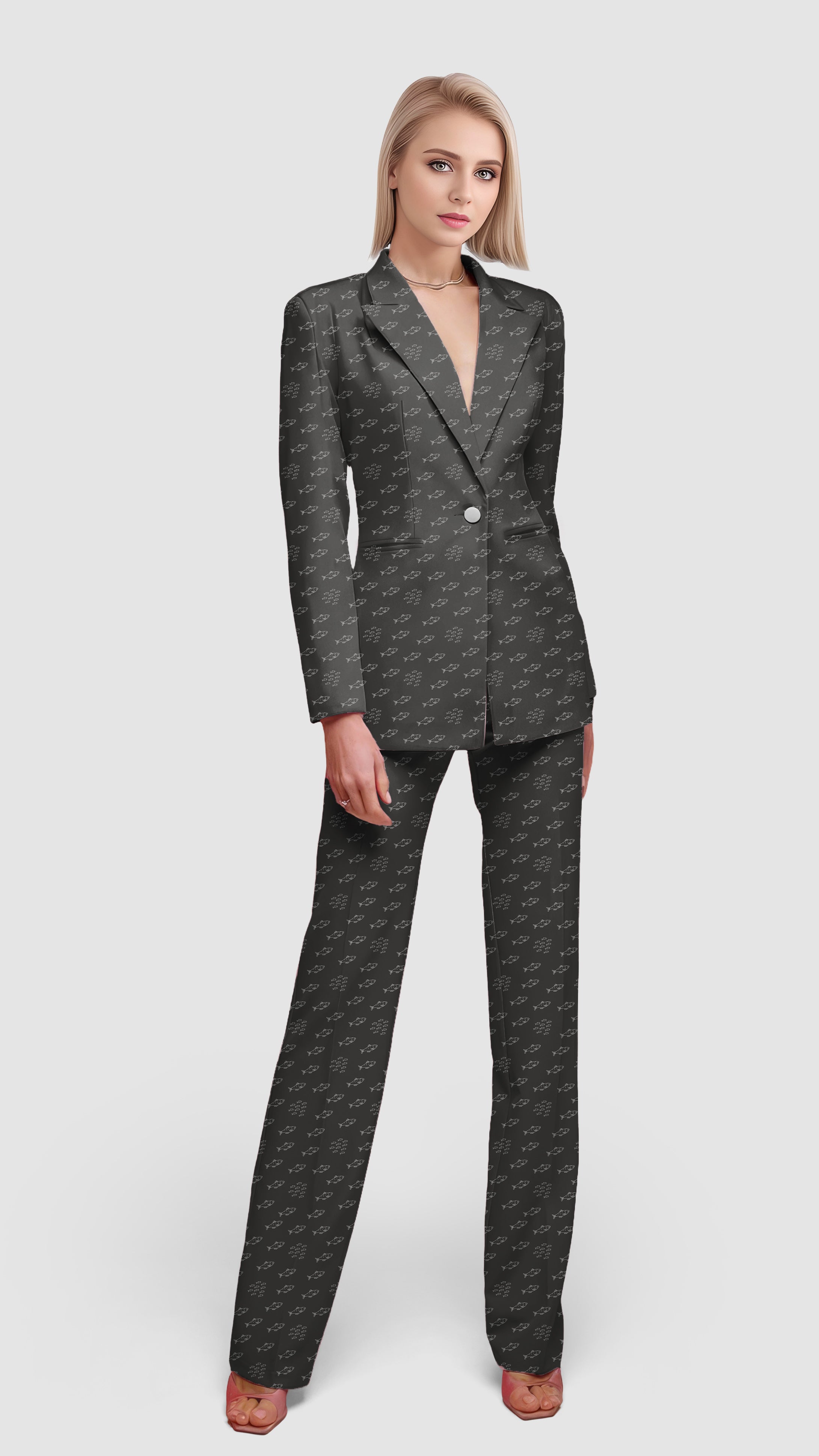 Minimal Fish Sketch Women's Blazer Casual Work Office Blazer Suit set