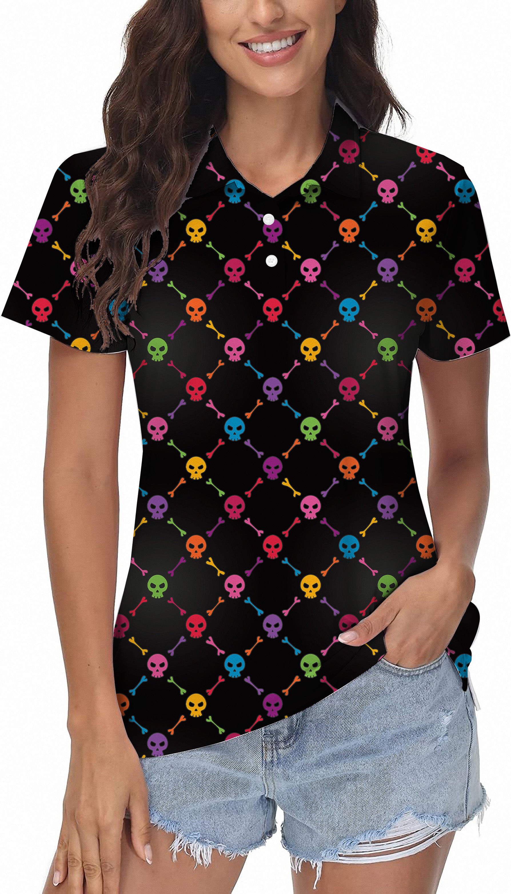 Halloween Colors Skull Bones Women's Golf Polo
