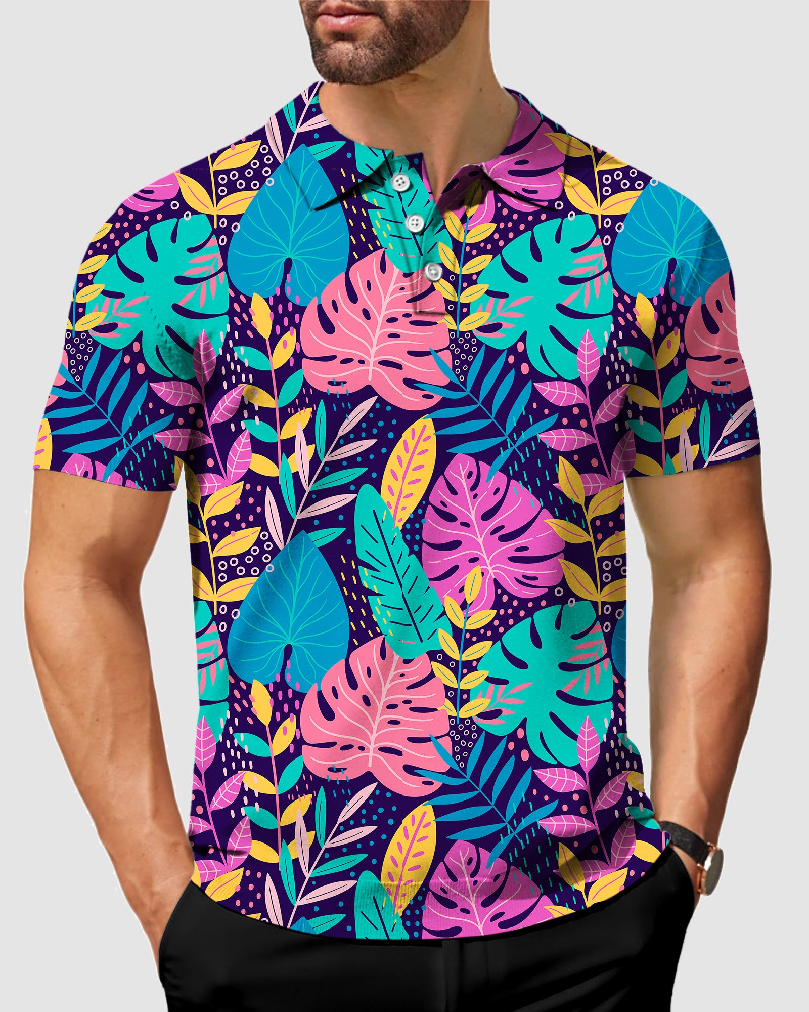 men's golf Tropical palm leaf polo