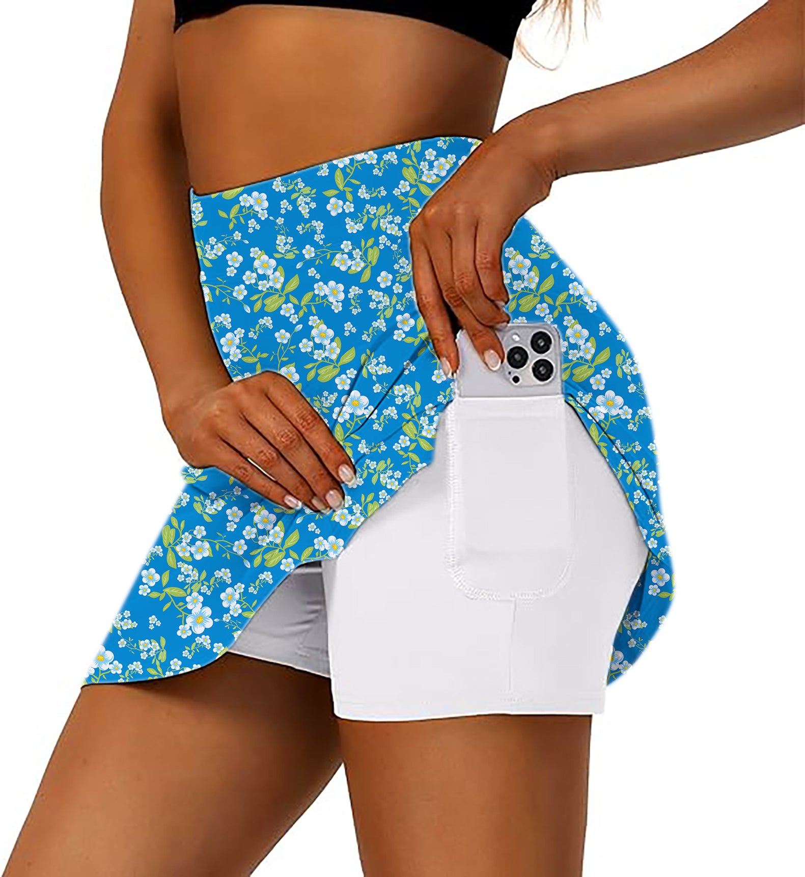 Women's Blue Daisy Golf Skirts Inner Shorts Pocket