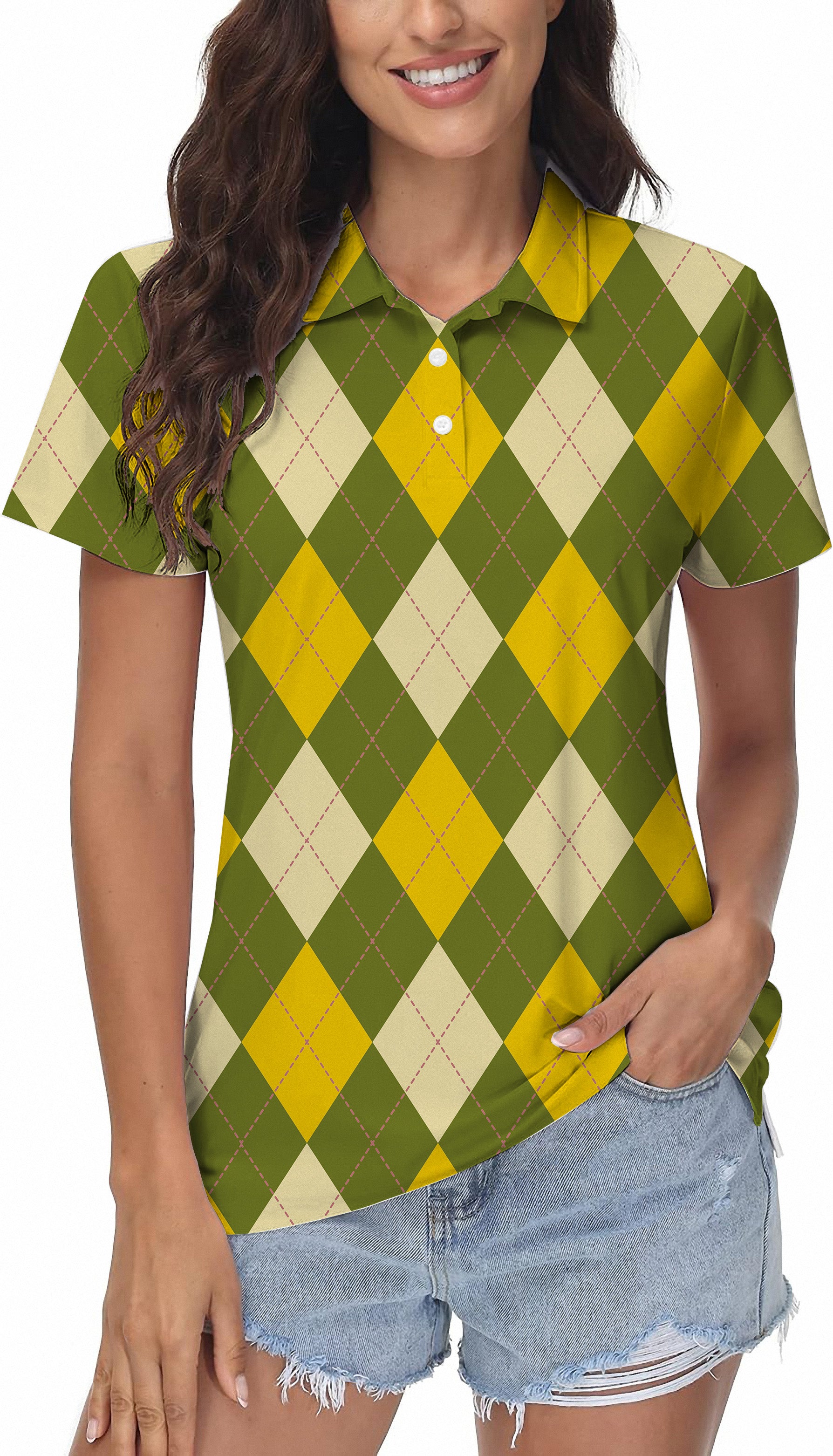 Yollow Argyle Women's Golf Polo
