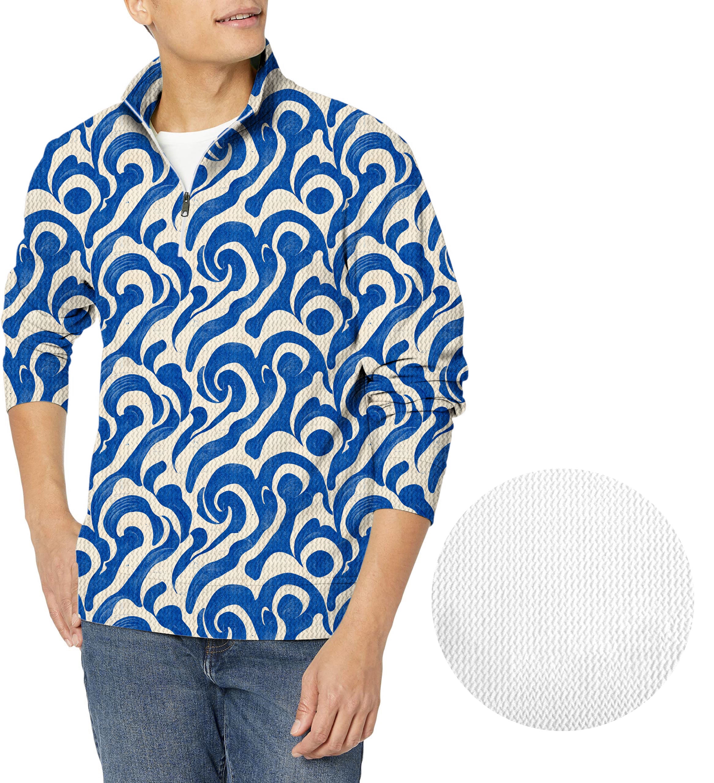 Blue Harmony-Men's Golf Waffle Zipper Pullover