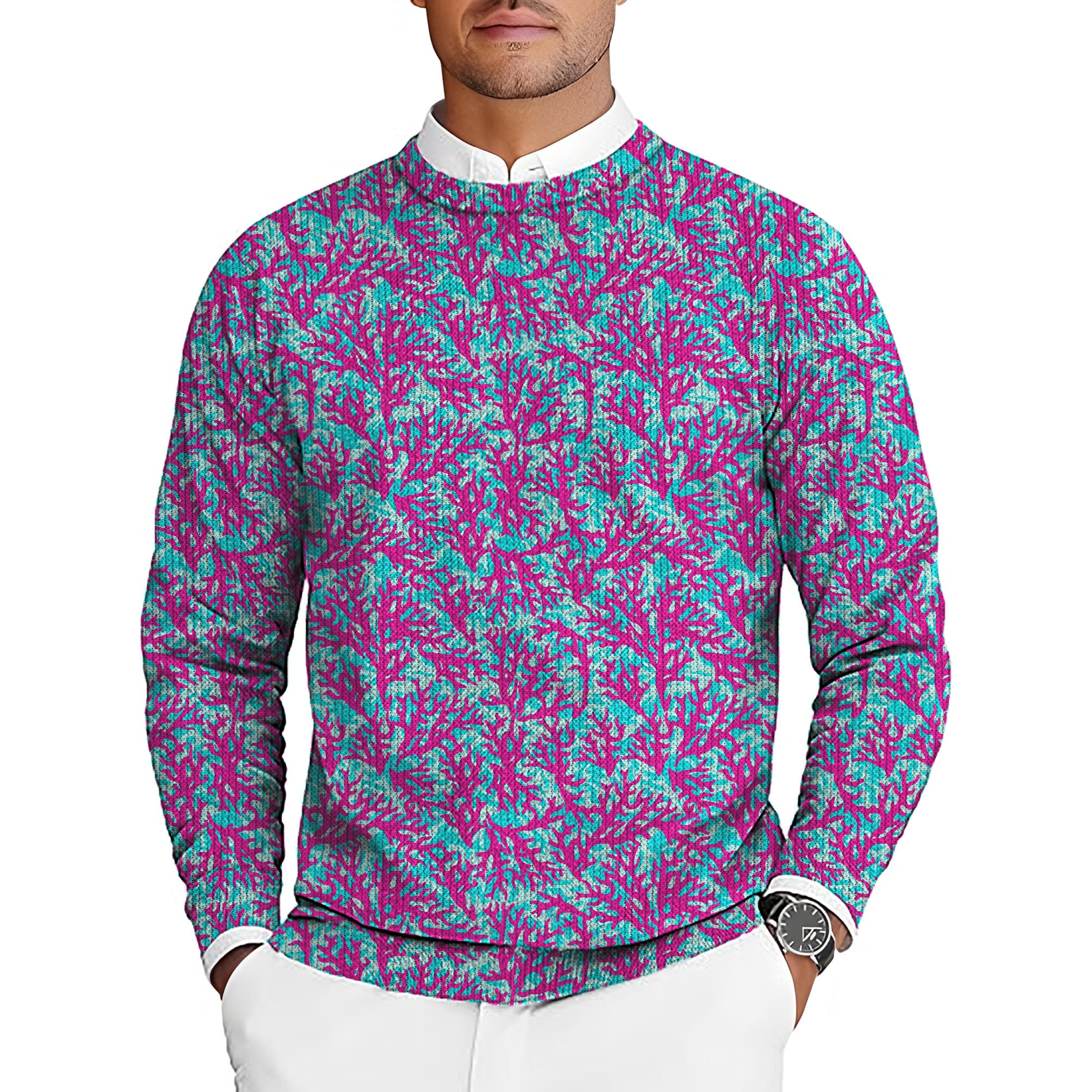 Coral Reef Men's Golf Crewneck Pullover Sweaters Ugly Sweater