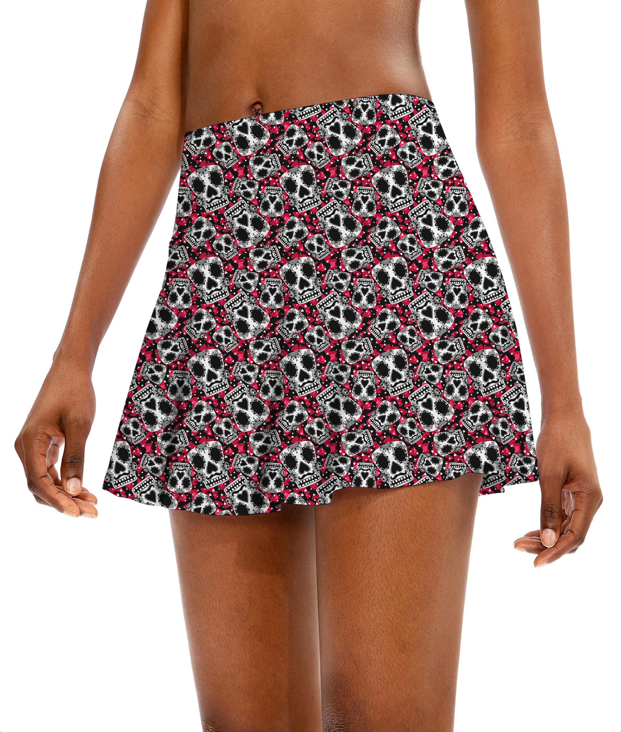 Sugar Skull Pattern Women's Athletic Golf Skorts Flared Skirts