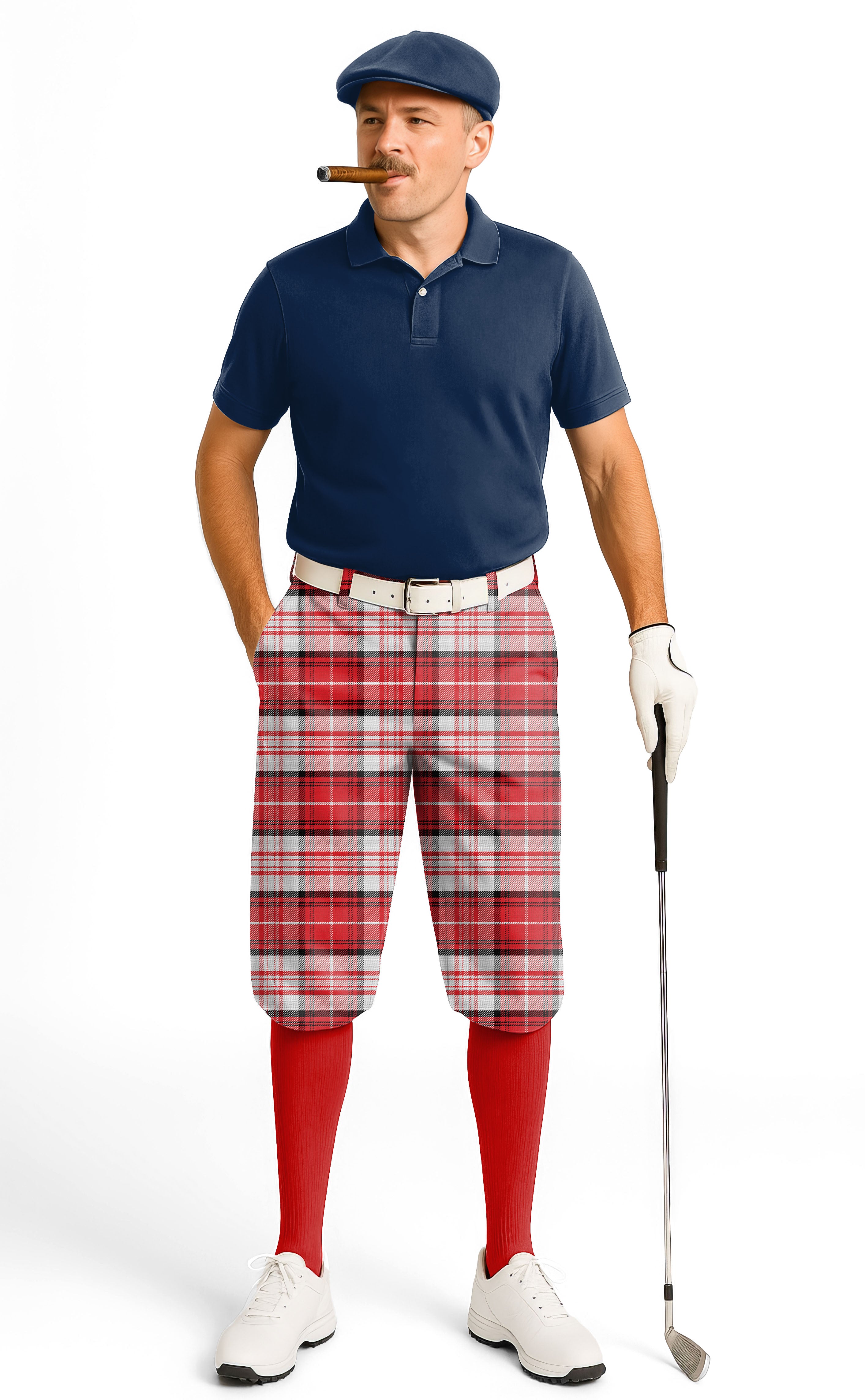 Red white grid-Men's Golf Knickers Pants