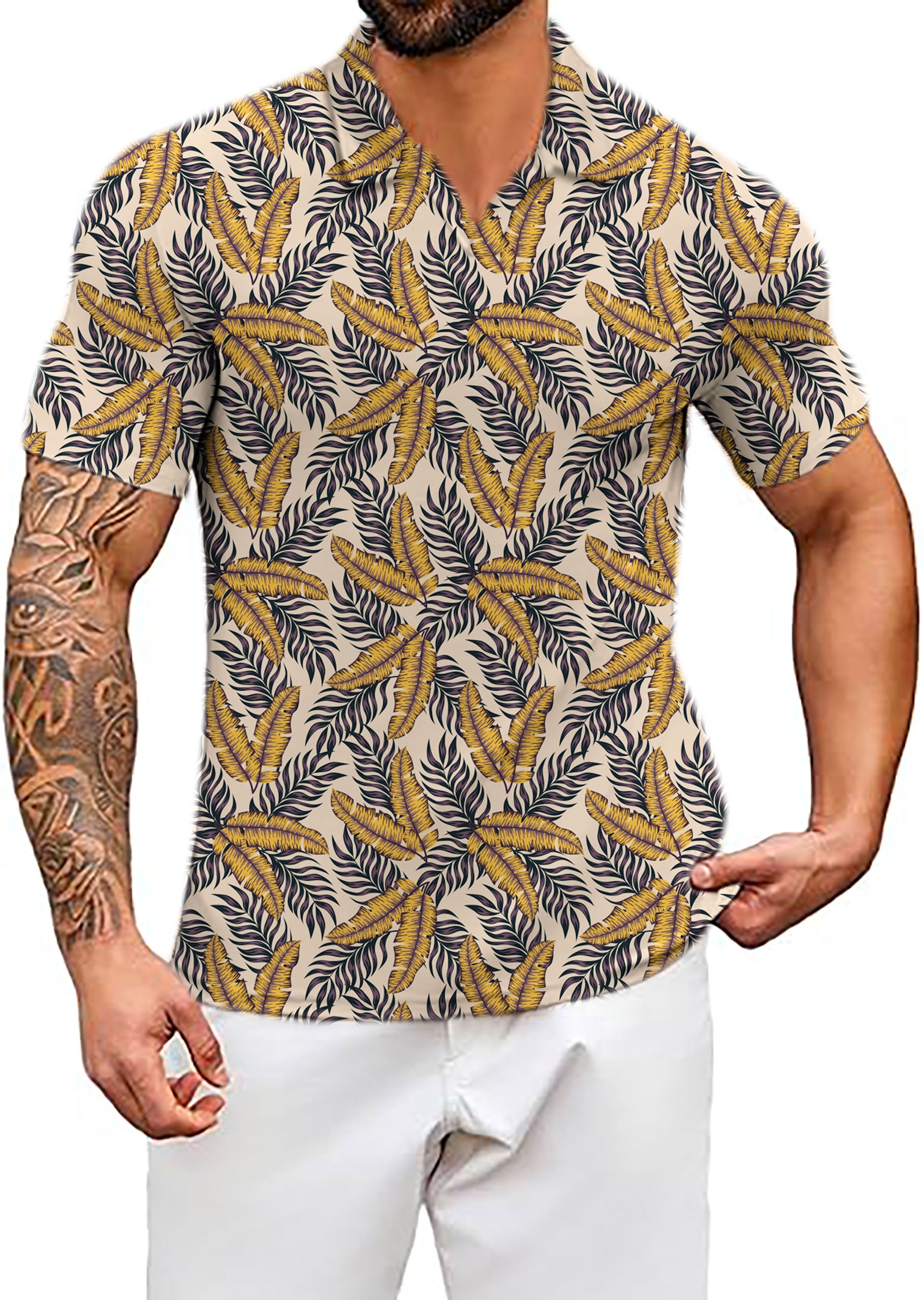 Men's Golden Tropics V Neck Golf Polo Shirts