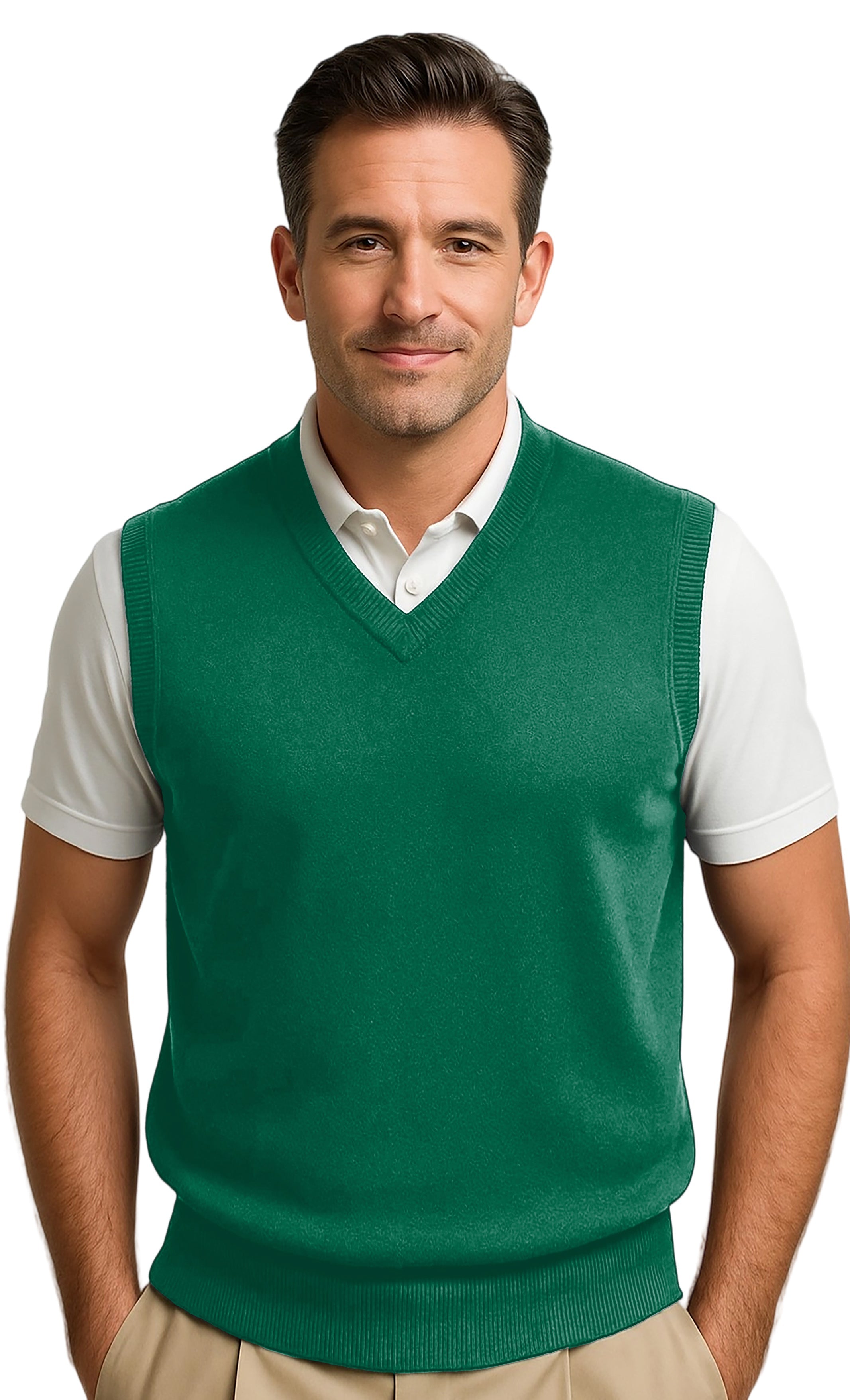 Men's green argyle wool sweater vest, lightweight and breathable comfort fit